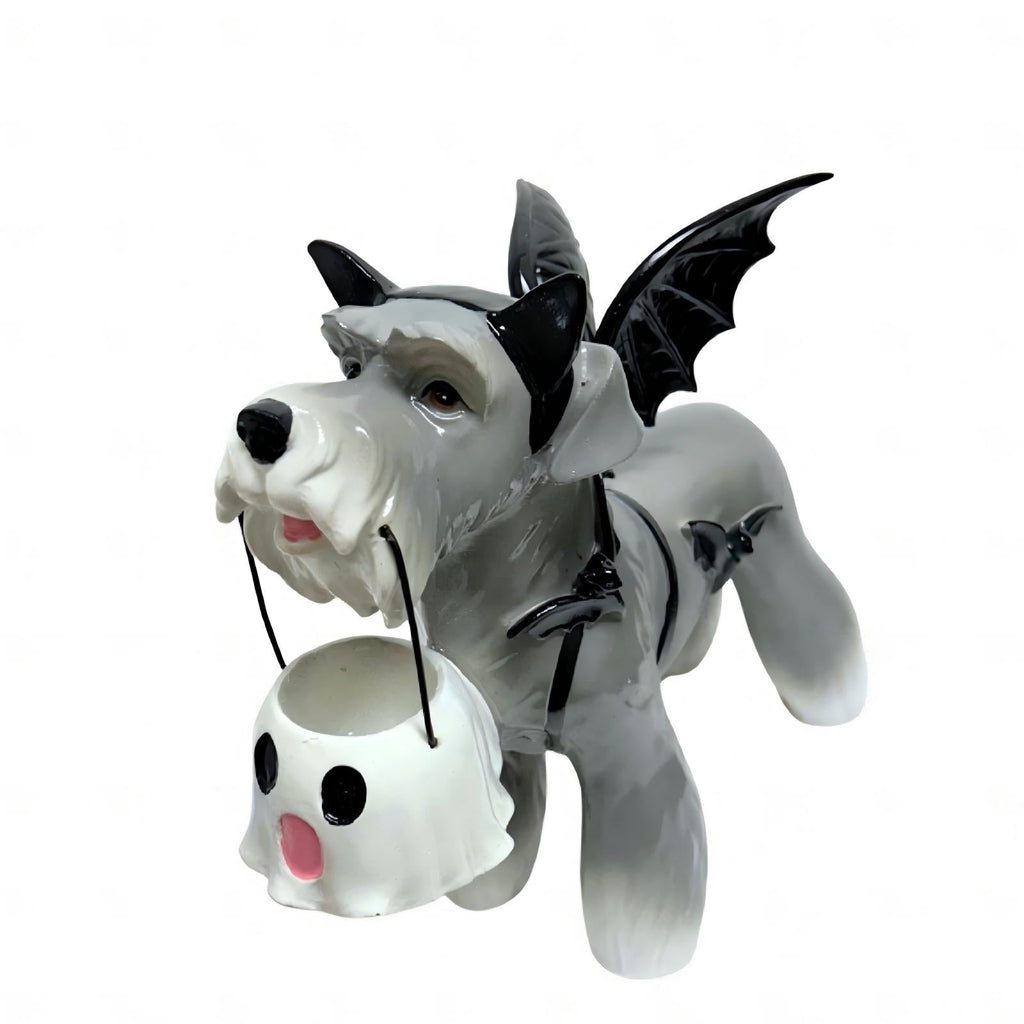 Halloween Dog Greeter - Frenchie 7.9in Resin Witch Dog with Light-Up Pumpkin, Spooky Fall Decor, Indoor Outdoor Tabletop Decoration