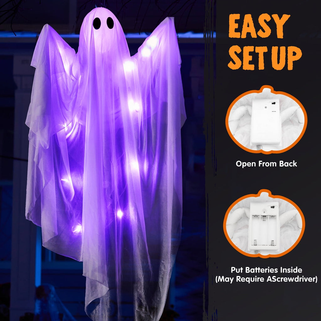 Joyfy 47inch Halloween Decorations Outdoor Hanging Ghost,Light up White Ghosts with Spooky Warm White LED Light,Halloween Outdoor Yard Porch Decorations,Haunted House Decorations