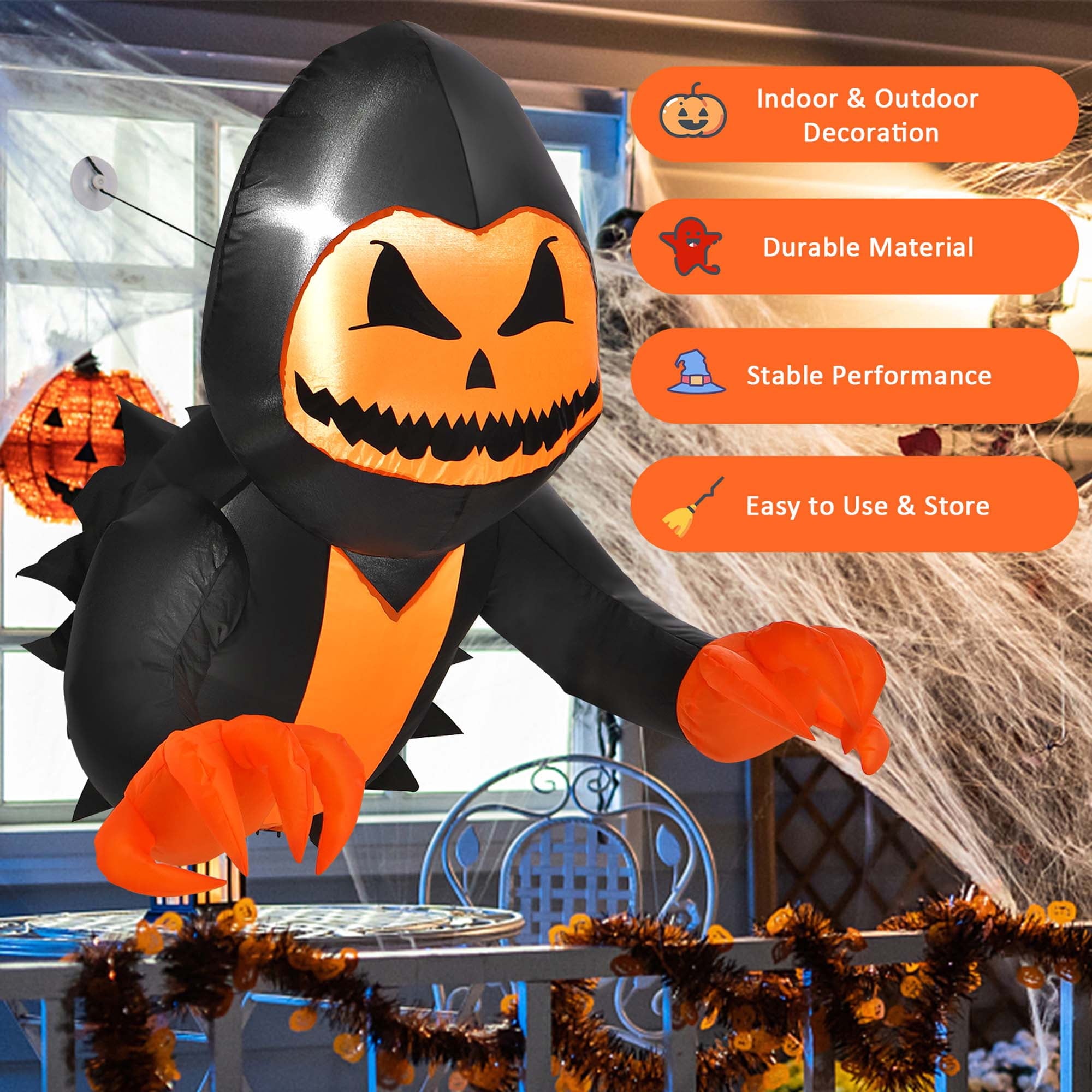 Costway 3.3 FT Halloween Inflatable Pumpkin Head Ghost Broke Out from Window
