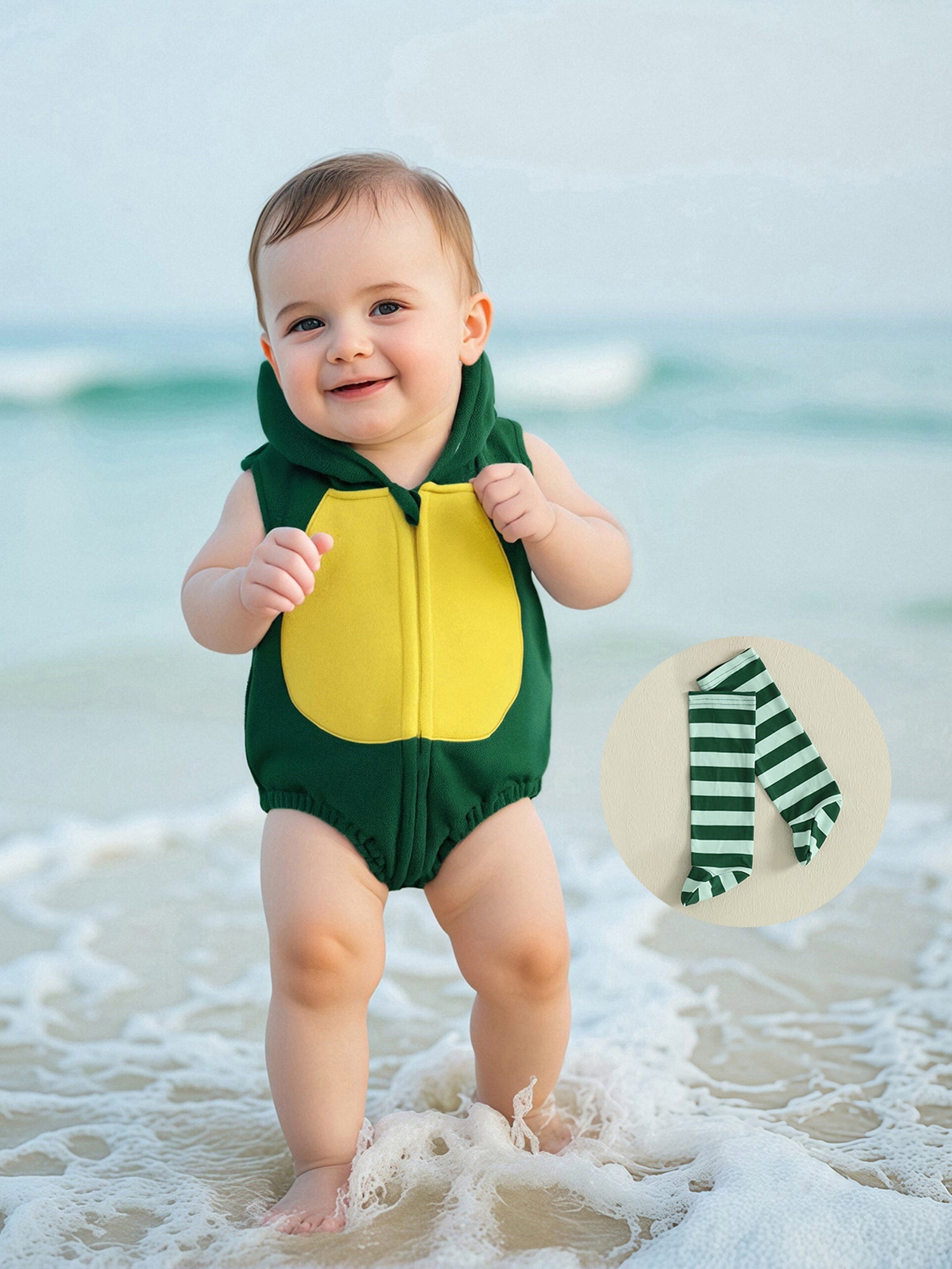 Cjfdfy Newborn Baby Boy Girl Halloween Animal Costume Infant Baby Fox Puppy Dog Frog Poached Egg Costume Fall Winter Sleeveless Hooded Zipper Romper Leg Warmers Set Toddler Halloween Cosplay Outfits