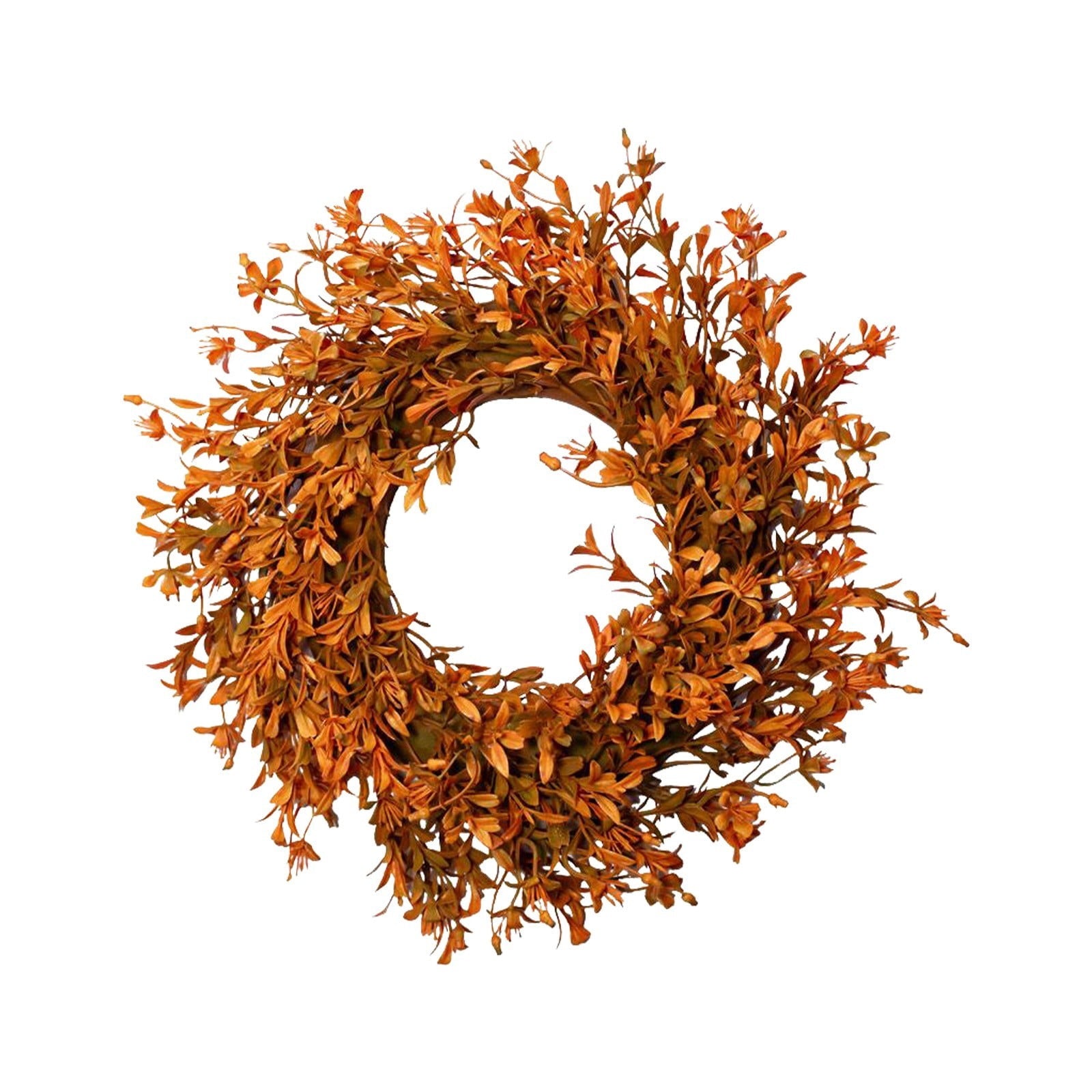 OKKVV Artificial Orange Fall Leaf Front Door Wreath, Rustic Autumn Foliage Twig Wreath, Harvest Thanksgiving Halloween Farm Window Wall Hanging Decor