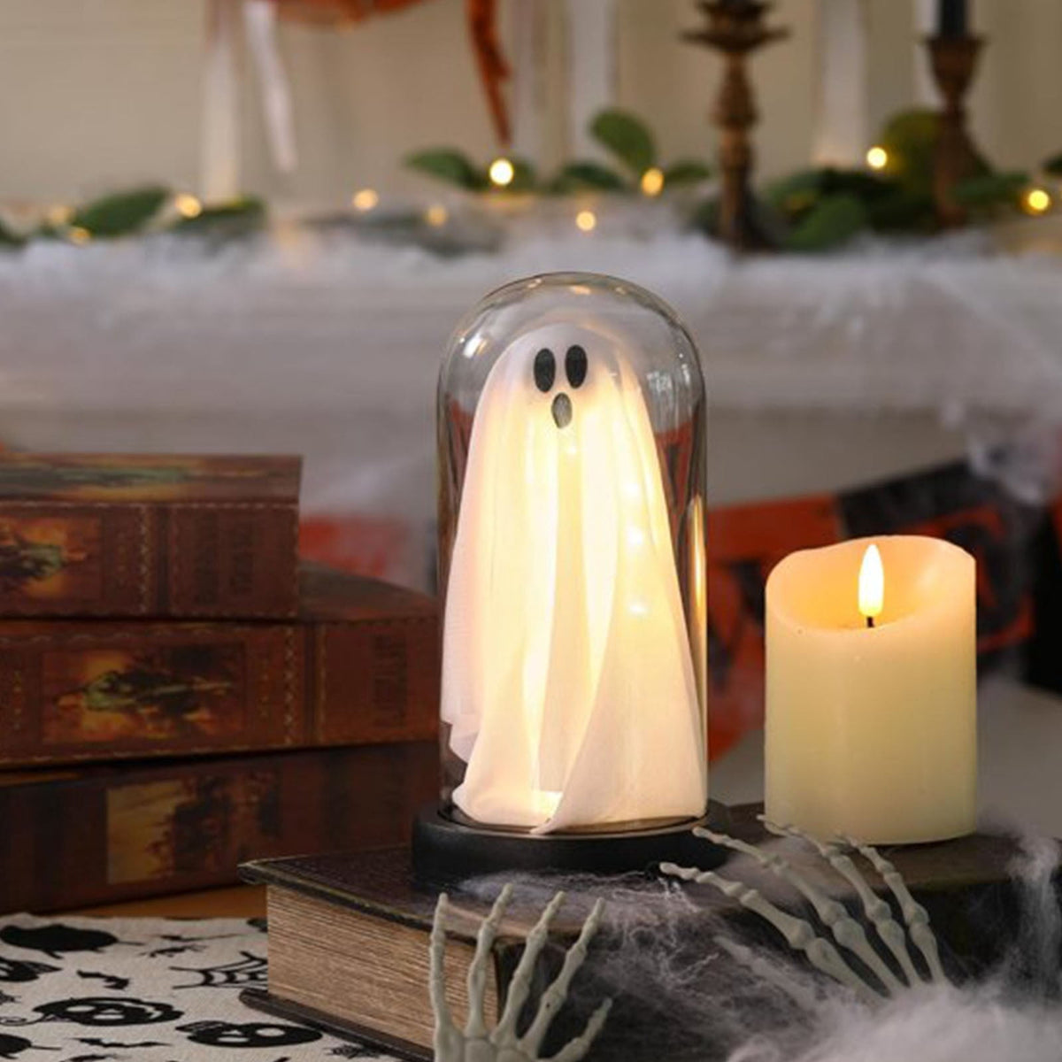 Diceymbol Halloween Decorations and Fall Decor, Halloween Venue Decoration Ghost Props LED Illuminated Ghost Decorations for Tabletop, Mantel, Shelf Indoor Outdoor 9.05 inch