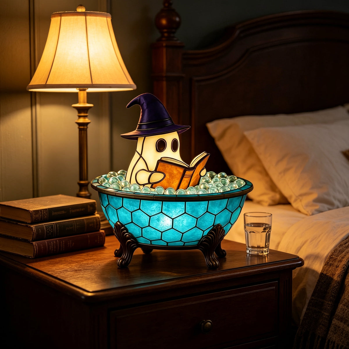 Ghost Bubble Bath LampHalloween Bathroom Decor Gifts Under 20 Bathtub Ghost & Dog Resin Figurine, Warm LED Halloween Tabletop Decor for Bathroom, Bedroom, Kids Room & Fall Home Accent