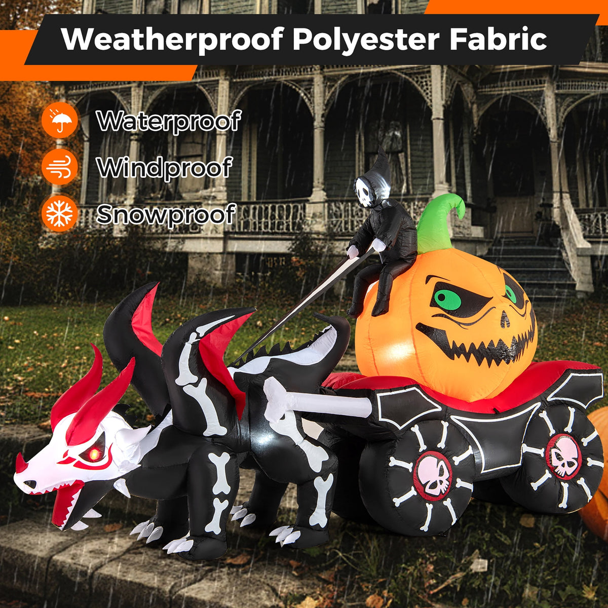 Gymax 9 FT Long Halloween Inflatable Decoration Grim Reaper Driving Pumpkin Carriage