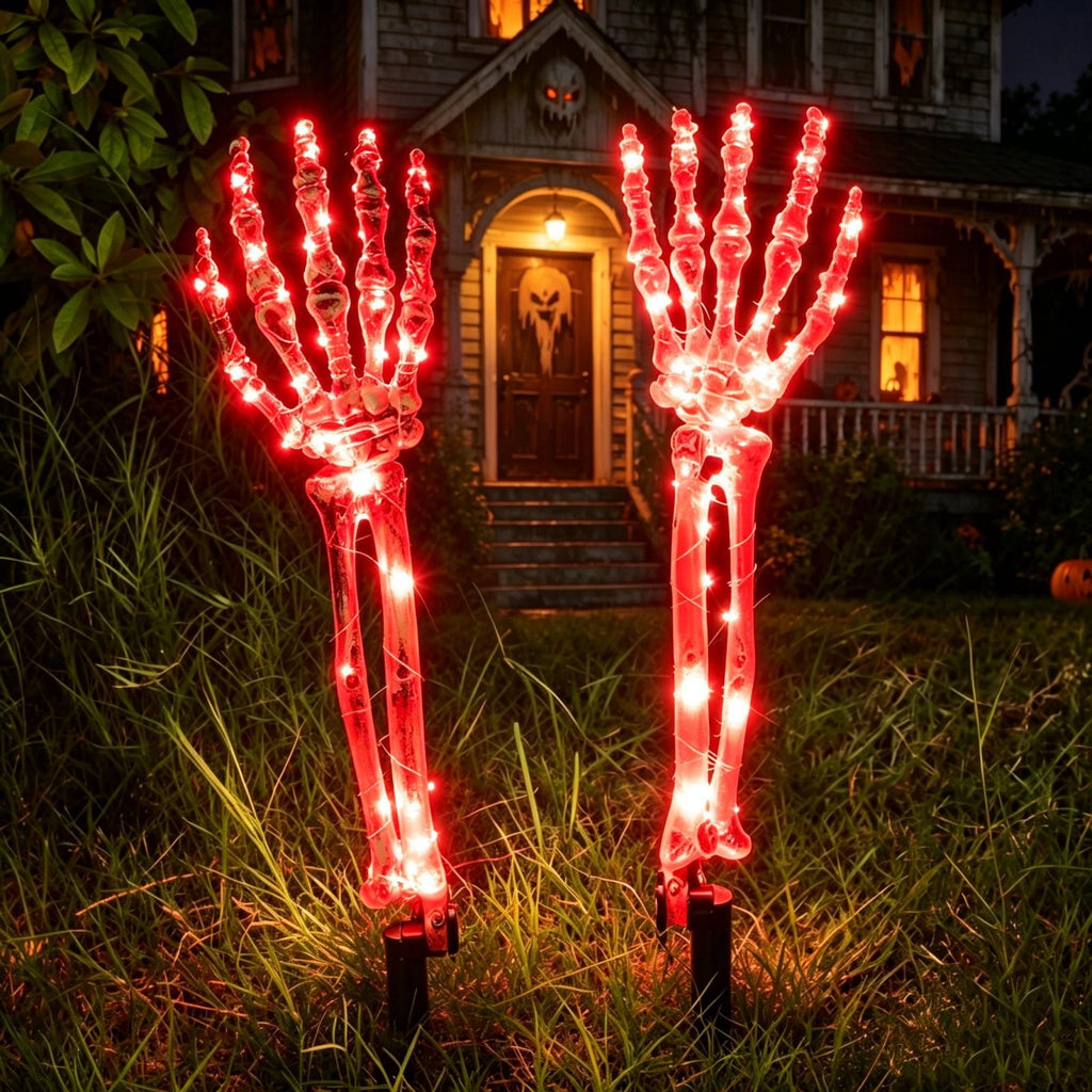 AuroraX Halloween Skeleton Hand Stake Skeleton Hand Solar Light LED Outdoor Battery Operated Waterproof Halloween Decorations for Yard Green