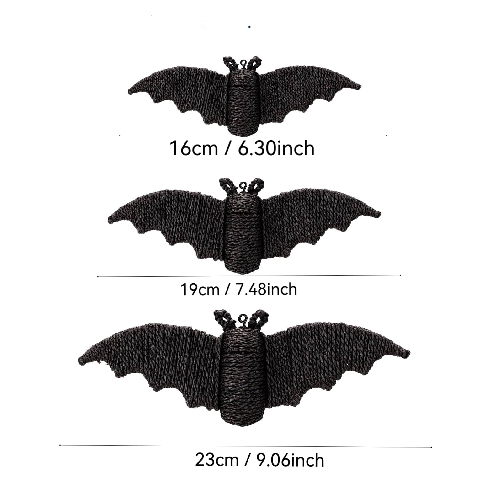 GoLucid Halloween Woven Bat Wall Decoration 3 Pack, Handcraft Rattan Bat Hanging Ornament Set 6.3" 7.48" 9.06", Indoor Outdoor Decor