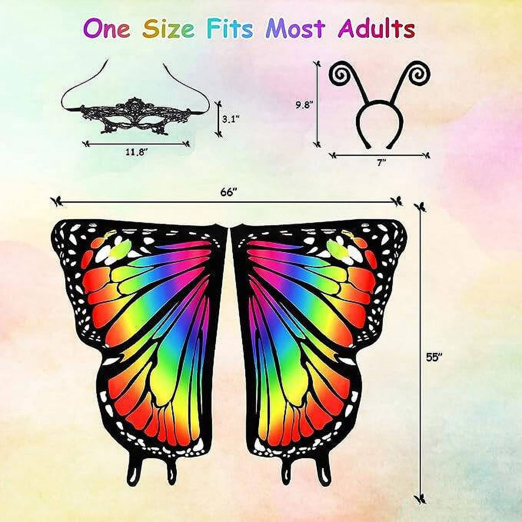 Butterfly Costume for Women - Halloween Cape Adult Wings with Mask and Antenna Headband