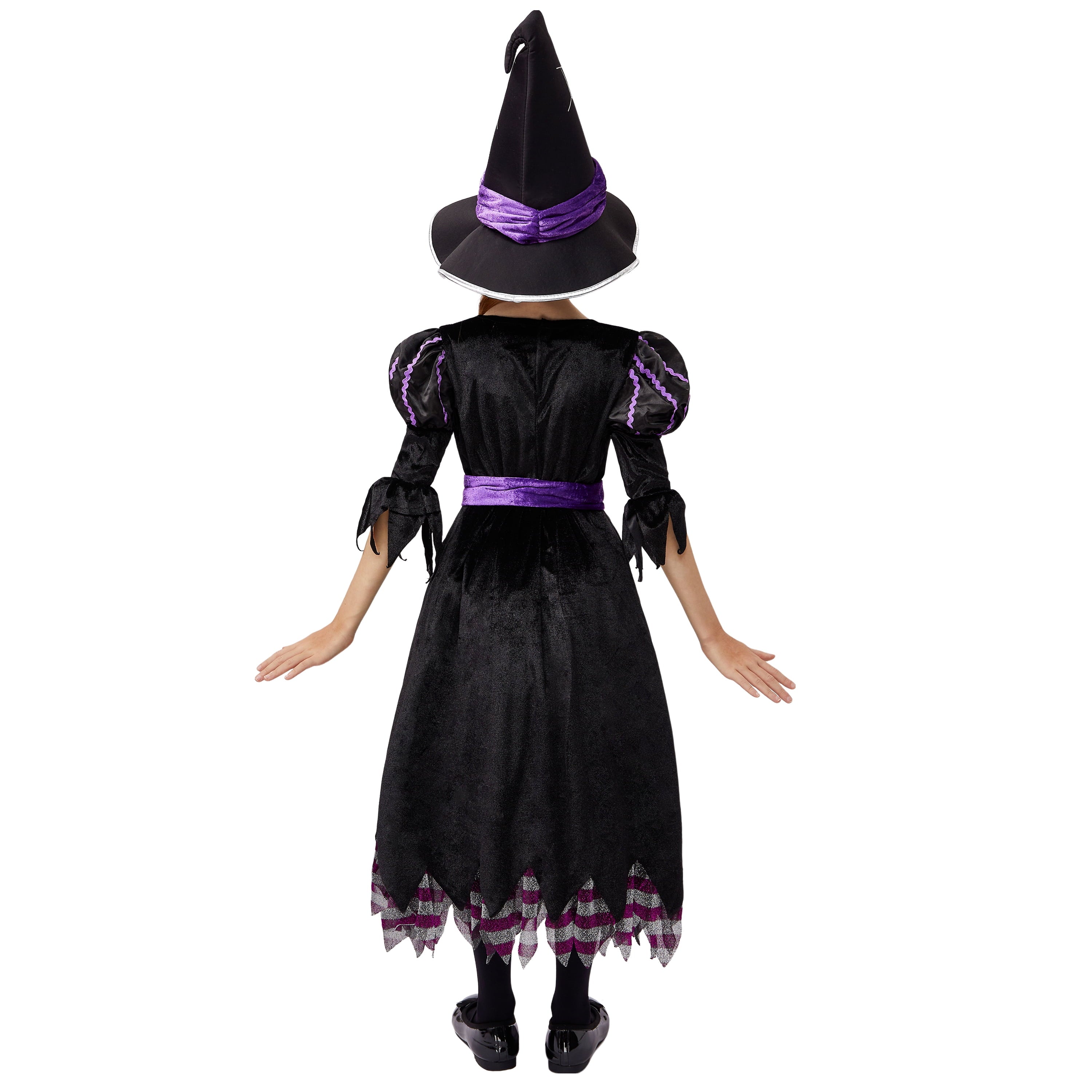 Joyfy Witch Costume Set for Girls, Halloween Fancy-Dress with Broom Hat for Toddler Kids Halloween Party Dress up 3-14 Years