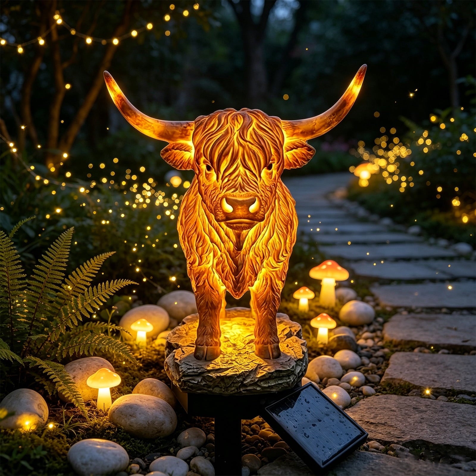 Clearance! Highland Cow Solar Garden Light, 18in Garden Statue with LED Glow, Waterproof Outdoor Yard Decor Stake, Resin Lawn Pathway Light for Backyard Patio Porch Halloween Gift