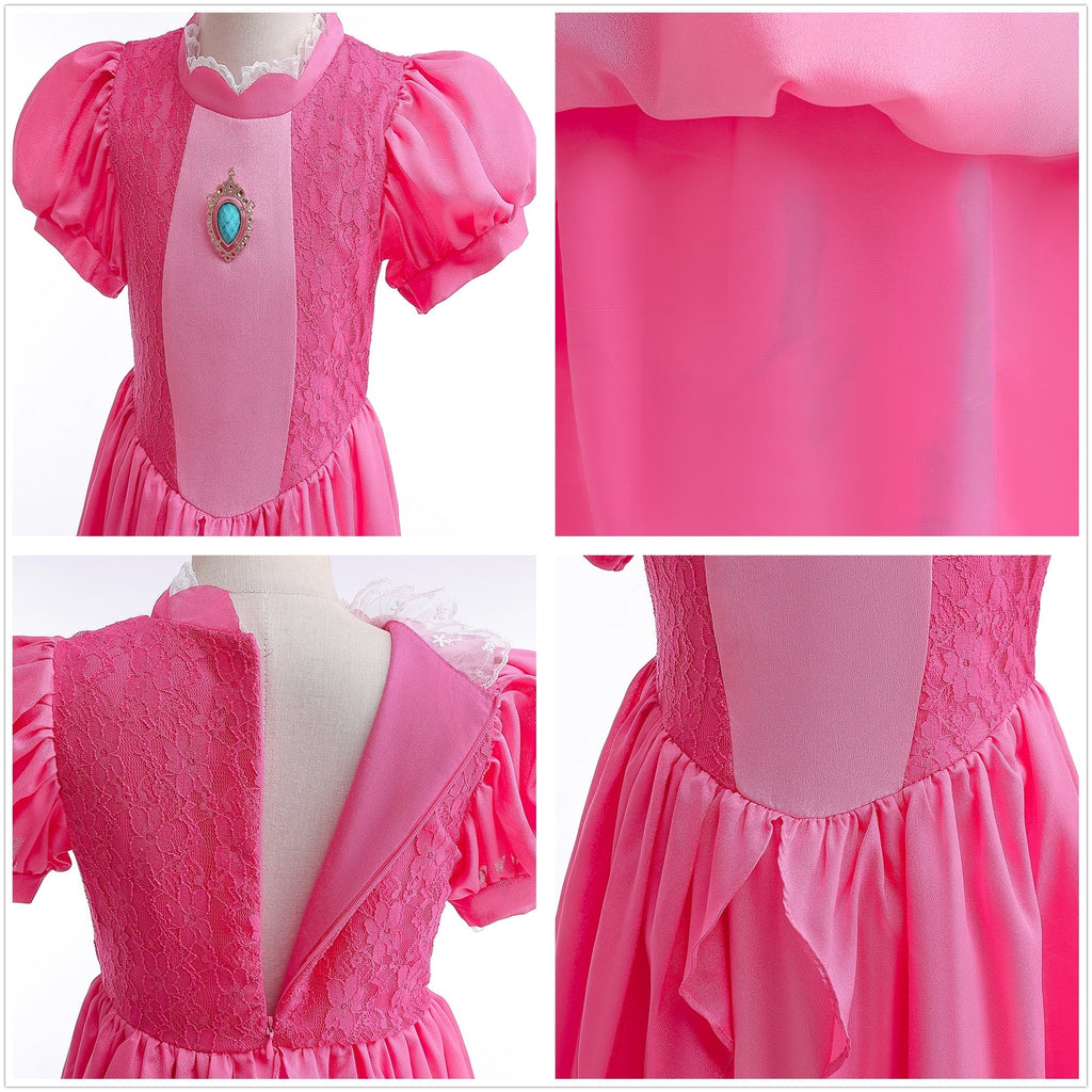 Princess Costume for Girls Dress up Outfit with Crown Gloves Earring Wand 7-8Years(P03)
