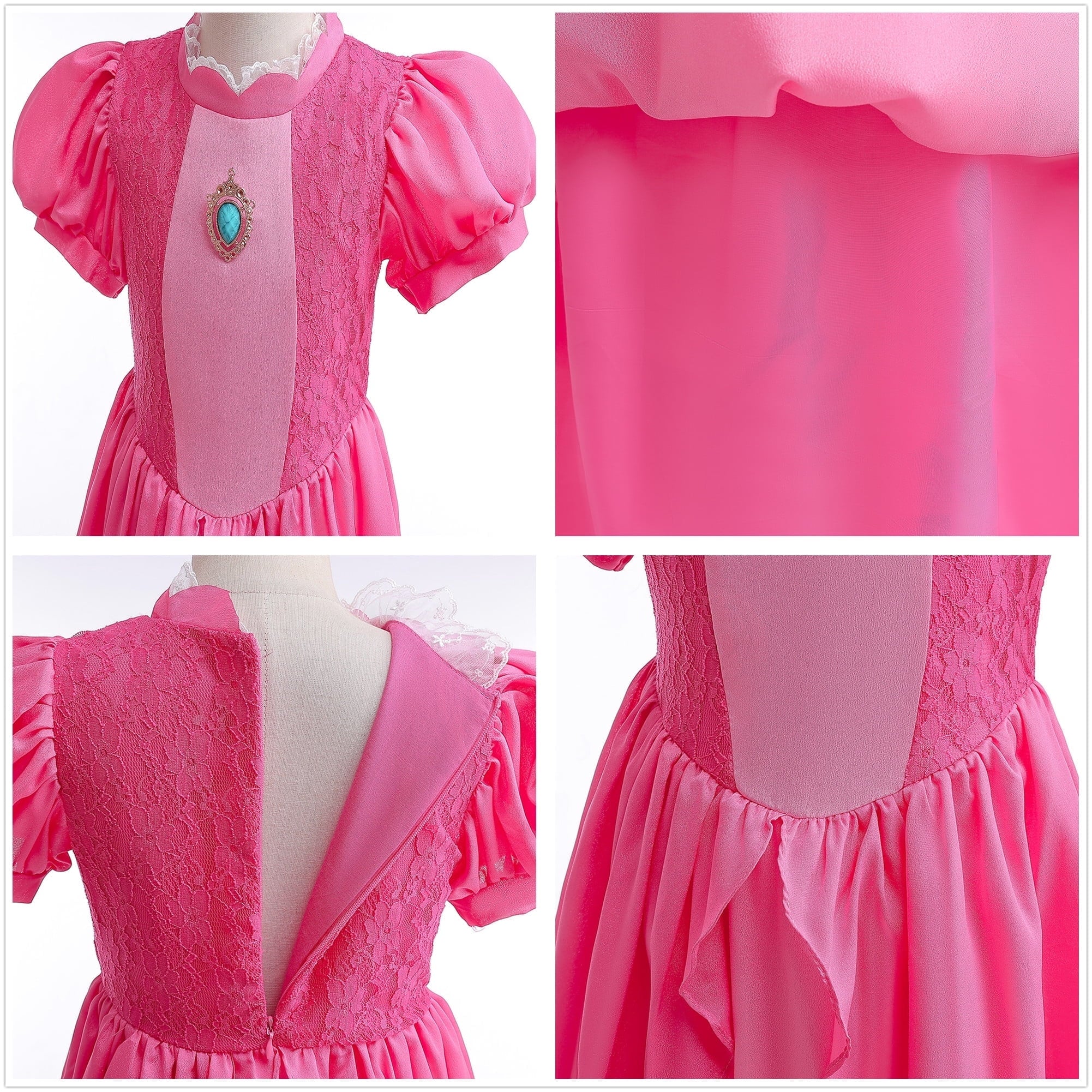 Princess Costume for Girls Dress up Outfit with Crown Gloves Earring Wand 7-8Years(P03)