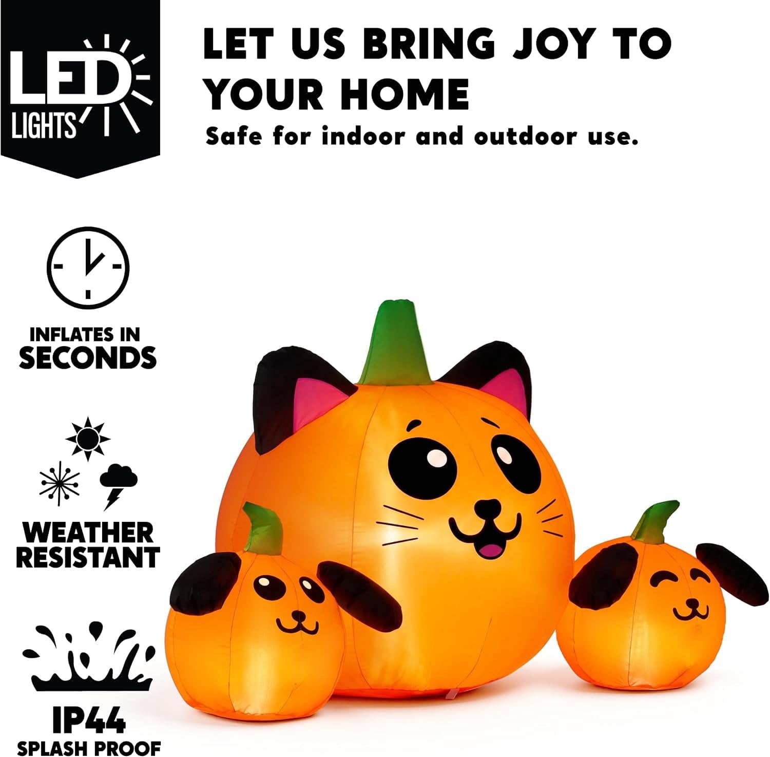 Joyfy 7 ft Halloween Inflatable Long Pumpkin with Witch's Cat Decorations Inflatables with Build-in LEDs,Halloween Decor Outdoor Blow Up Yard Decorations