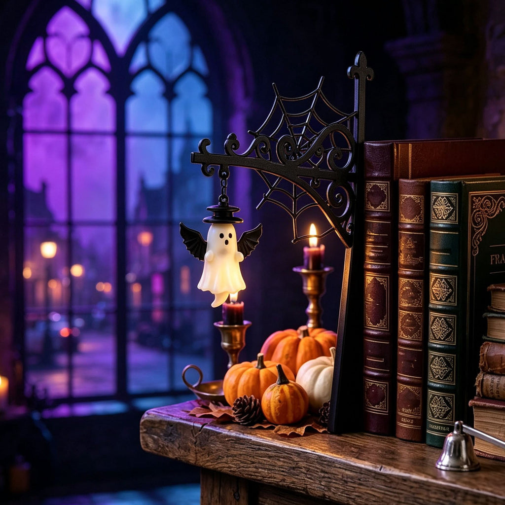 Diceymbol Halloween Decorations and Fall Decor, Halloween Venue Decoration Ghost Props LED Illuminated Ghost Decorations for Tabletop, Mantel, Shelf Indoor Outdoor 9.05 inch
