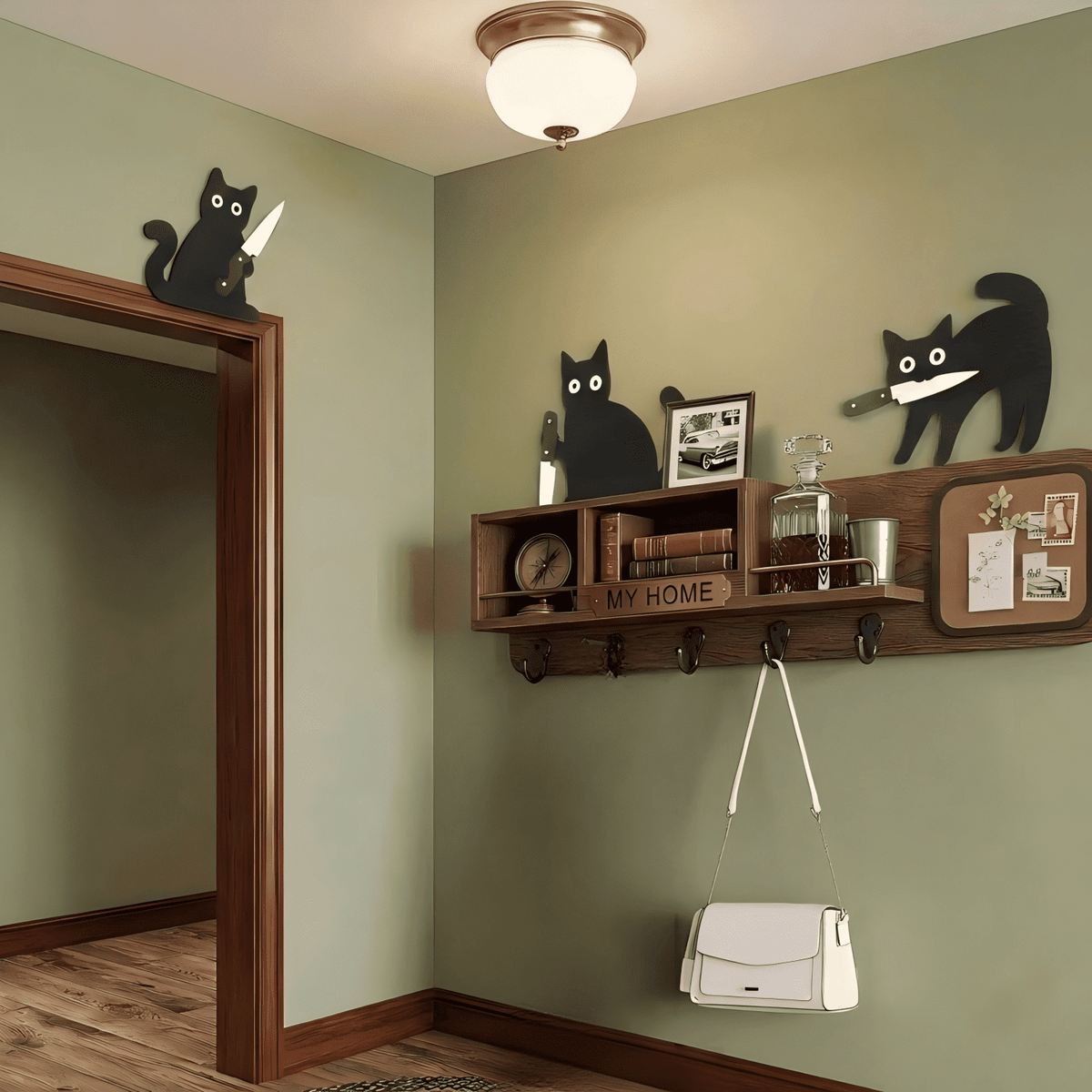 Halloween Wall Decorations Set of 3 Cat-8.6" Black Cat Wooden Indoor Halloween Decoration for Door Cornor for Entrance Hall, Kitchen, Shelf Ultimate Door Corner Decoration