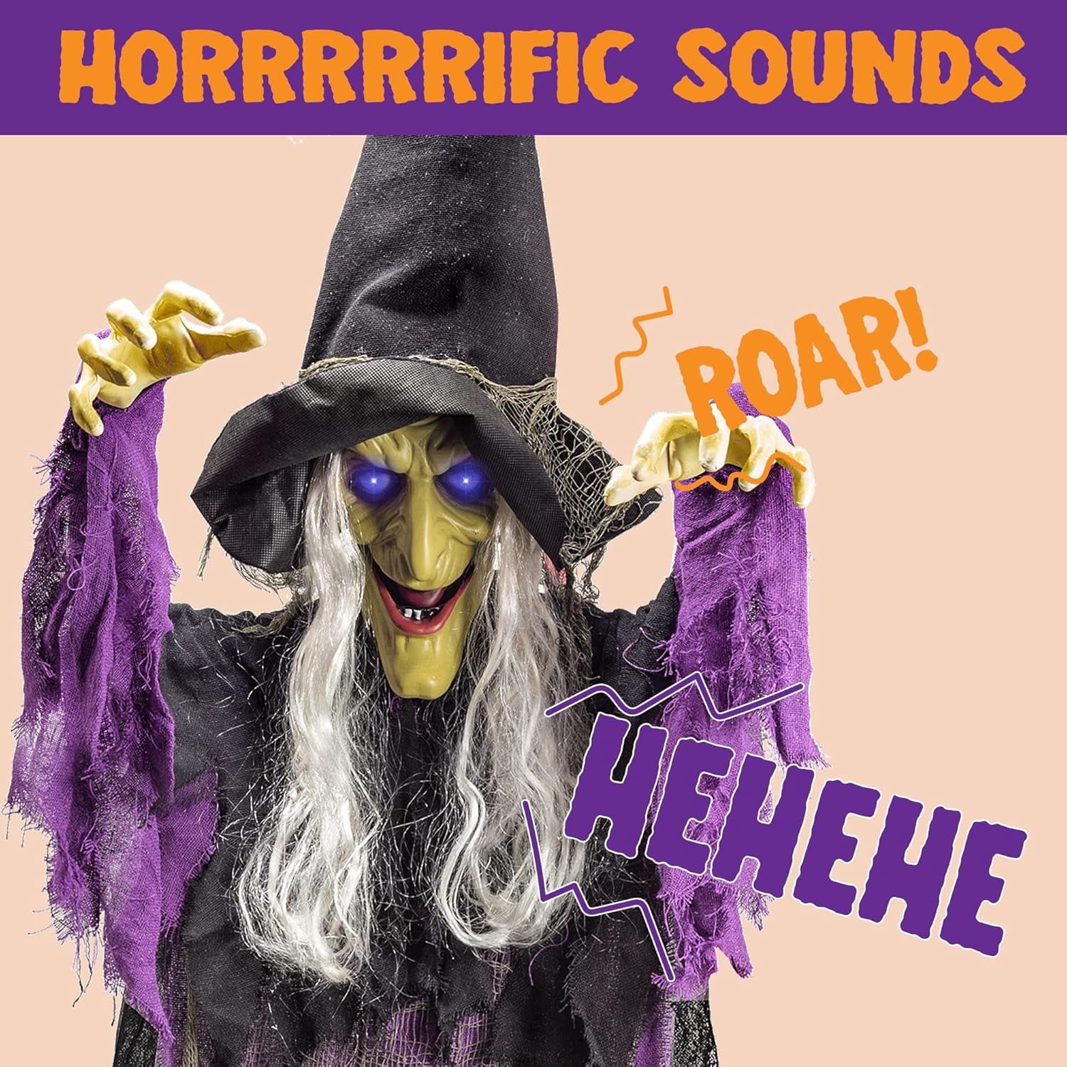 Joyfy 47" Halloween Decorations Outdoor,Life Size Animated Witch Scary Decorations Halloween Motion Activated Witch with LED Eyes & Sound,Haunted House Decor