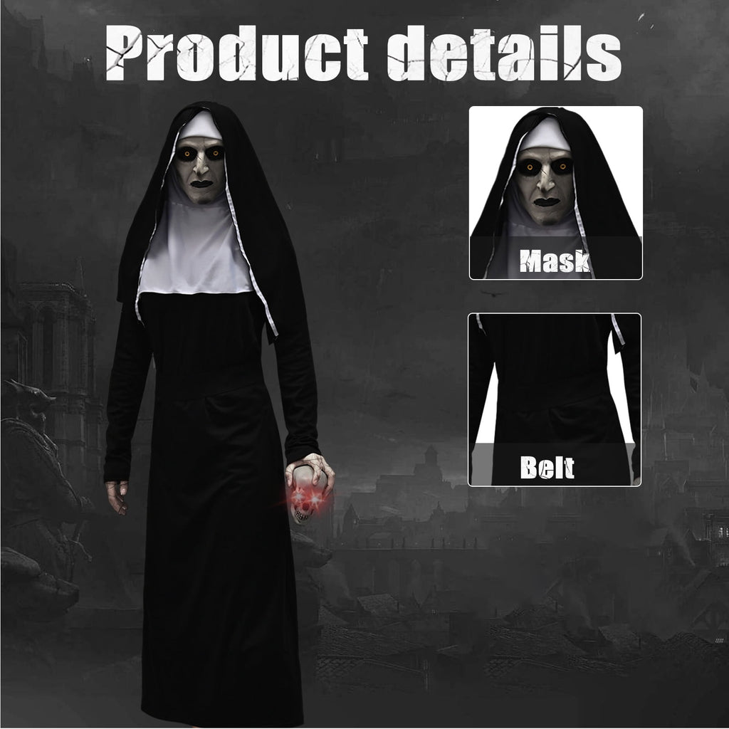 Forfamy Adults Nun Costume, Women Nun Fancy Dress with Necklace, Halloween Nun Costumes Nun Outfit for Halloween Cosplay Party