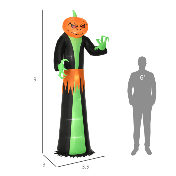 9FT Halloween Inflatable Pumpkin Ghost, 6 LED Lights, Waterproof Polyester, Automatic Inflation for Indoor/Outdoor Yard/Neighborhood Decor