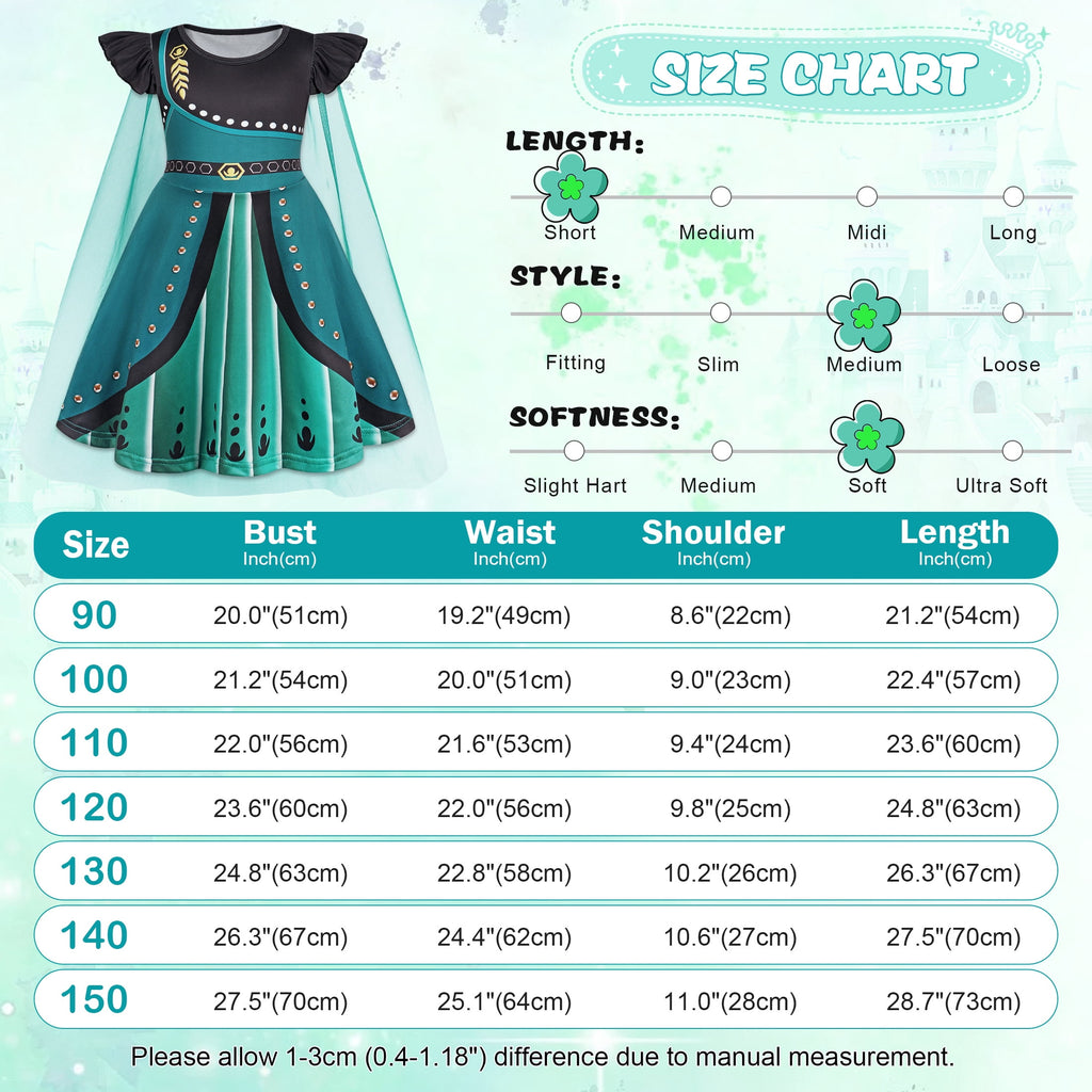 Benylion Girls Ice Princess Dress Halloween Cosplay Costumes With Tulle Cape Kids Birthday Party Dress up Outfit for 7-8 Years