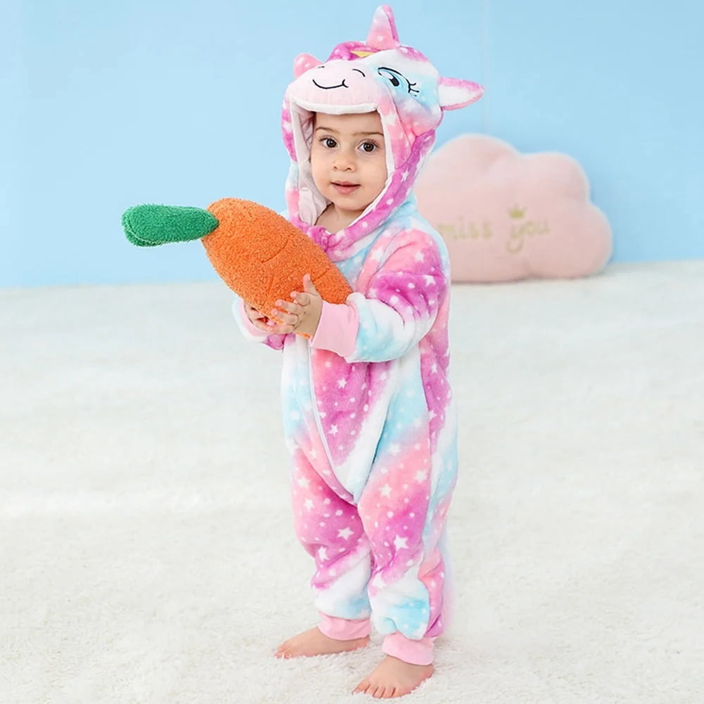 WIBACKER 0-3T Unisex Baby Animal Costume Winter Autumn Flannel Hooded Romper Christmas and Halloween Dinosaur Cosplay Jumpsuit