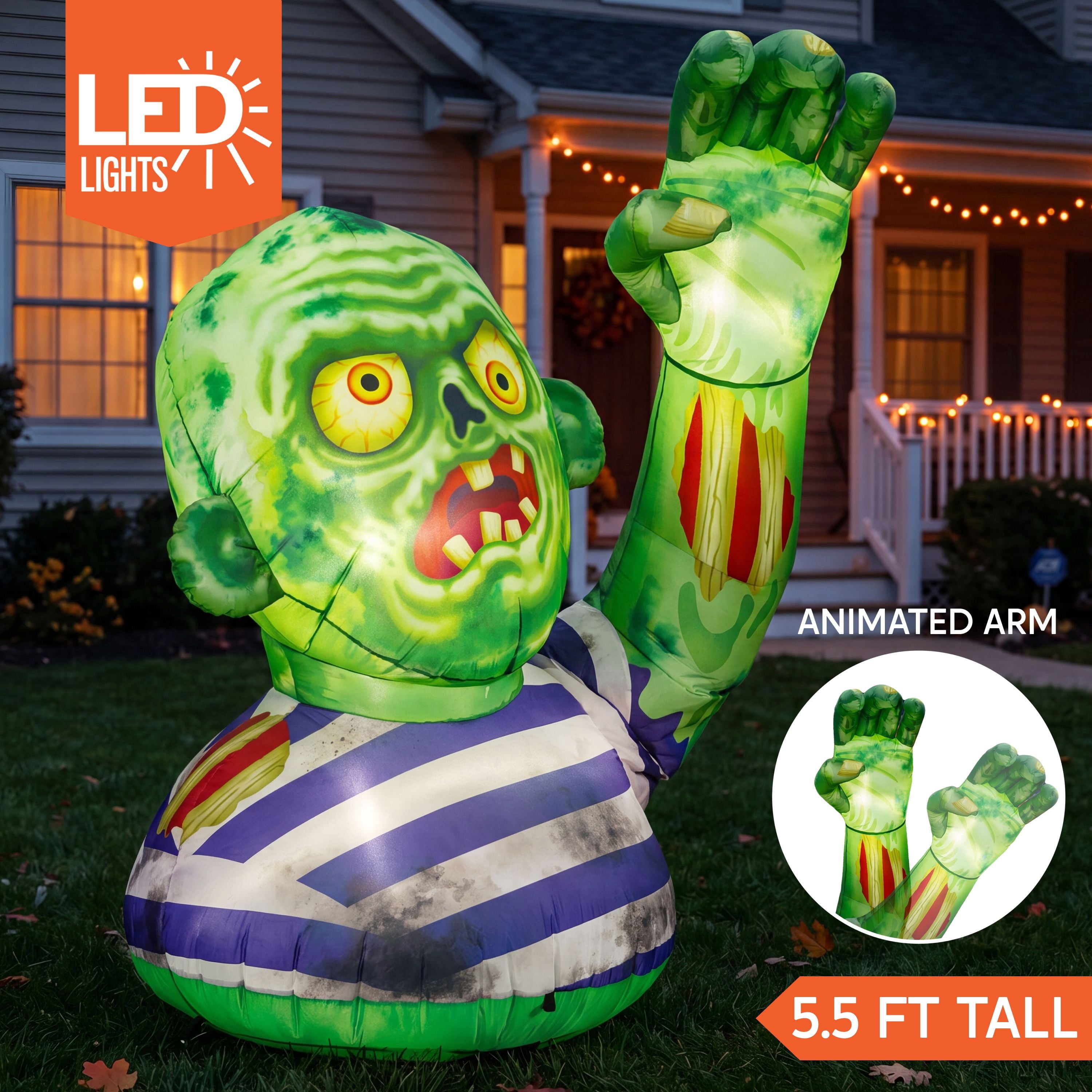 Joyfy 5.5ft Halloween Inflatables Long Light Up Skeleton Ground Breaker Halloween Inflatables Outdoor Decorations,Blow up Halloween Yard Decorations