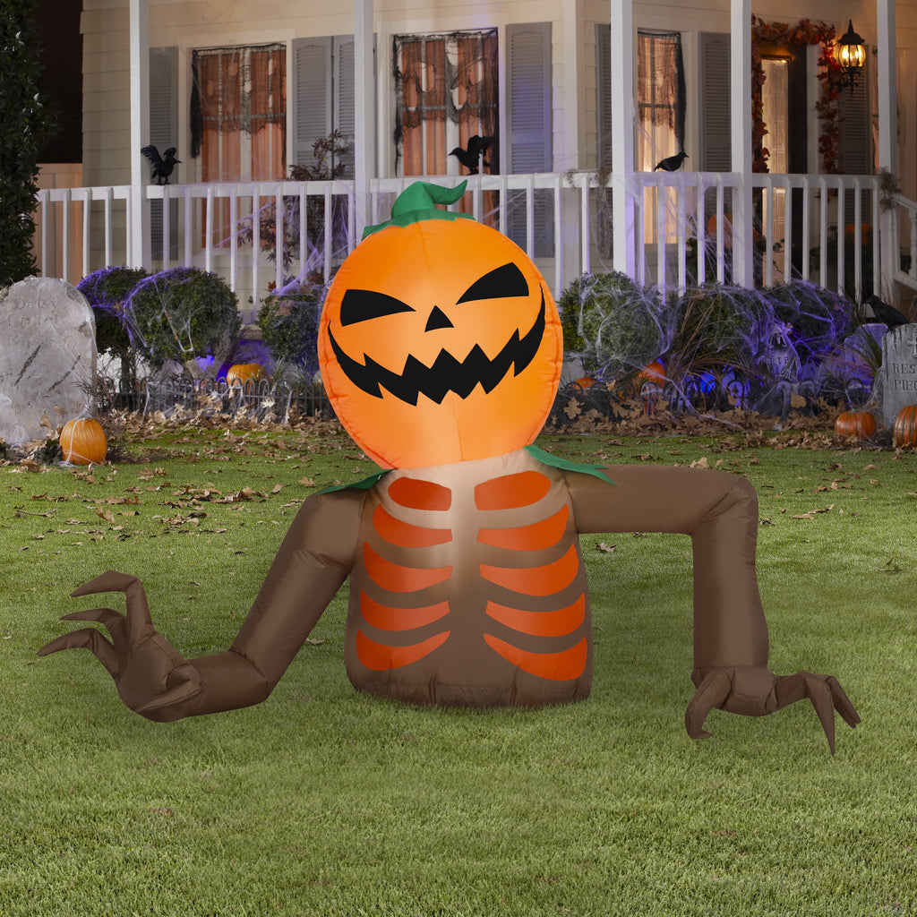Pumpkin Skeleton Crawler Airblown Yard Inflatable, Multicolor, 4', Halloween by Way To Celebrate