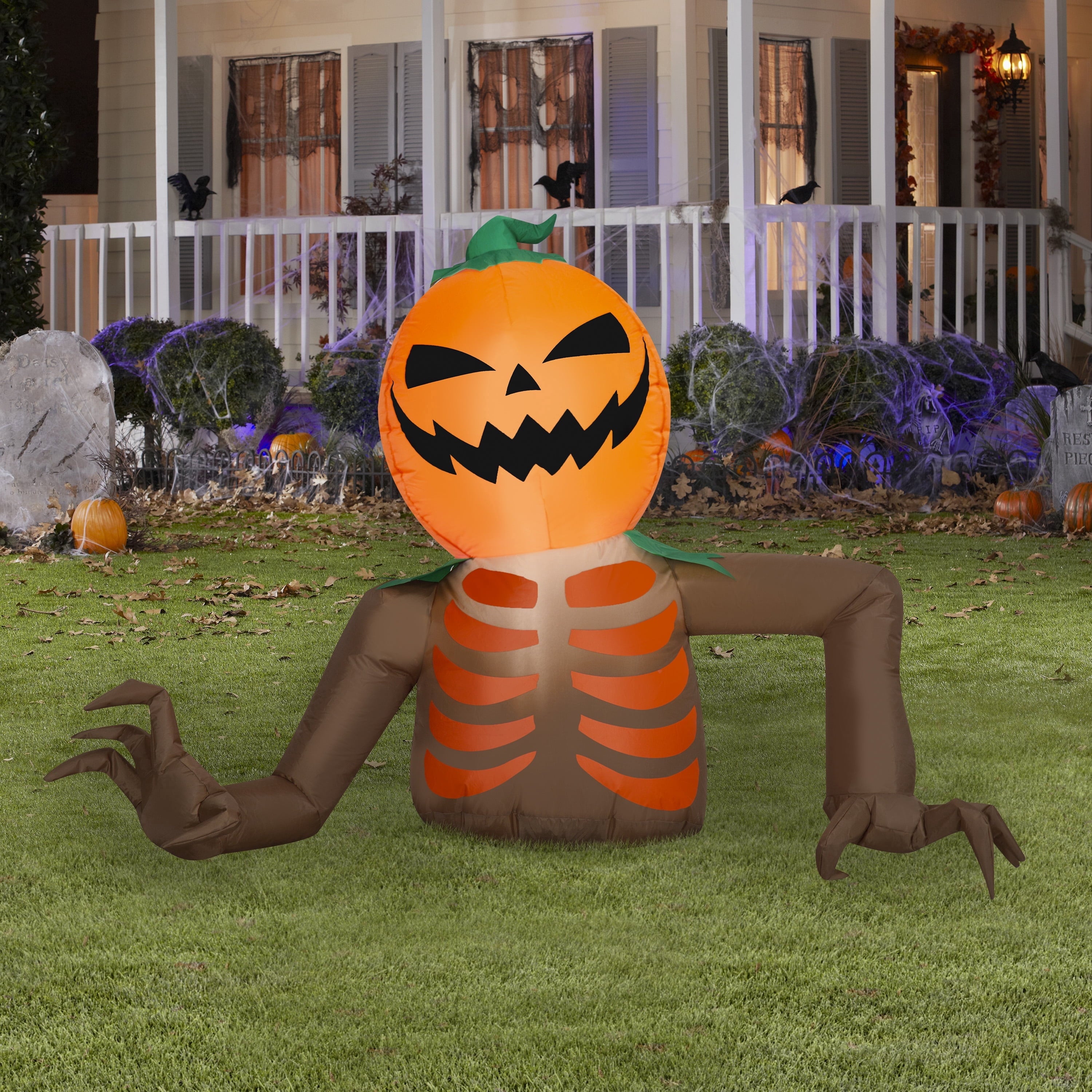 Pumpkin Skeleton Crawler Airblown Yard Inflatable, Multicolor, 4', Halloween by Way To Celebrate