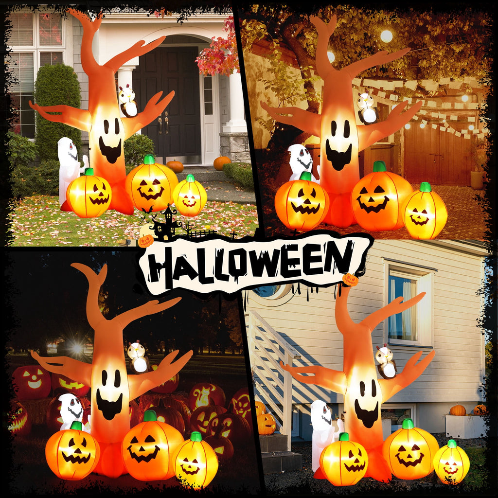 Yexmas 8FT Halloween Inflatables Dead Tree,Outdoor Halloween Decorations with Built-in LED Lights ,Halloween Blow Up Yard Decorations with Pumpkin,Ghost,and Owl