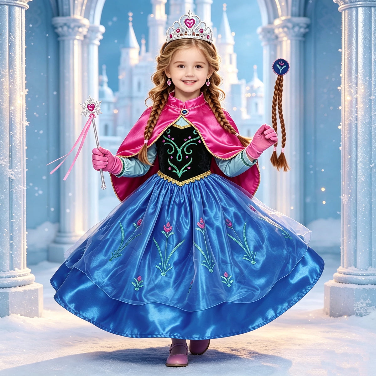 Jurebecia Princess Dress Snow Queen Costume for Girls Birthday Party Halloween Christmas Cosplay Outfit Toddler Kids 120 cm 5-6 Years