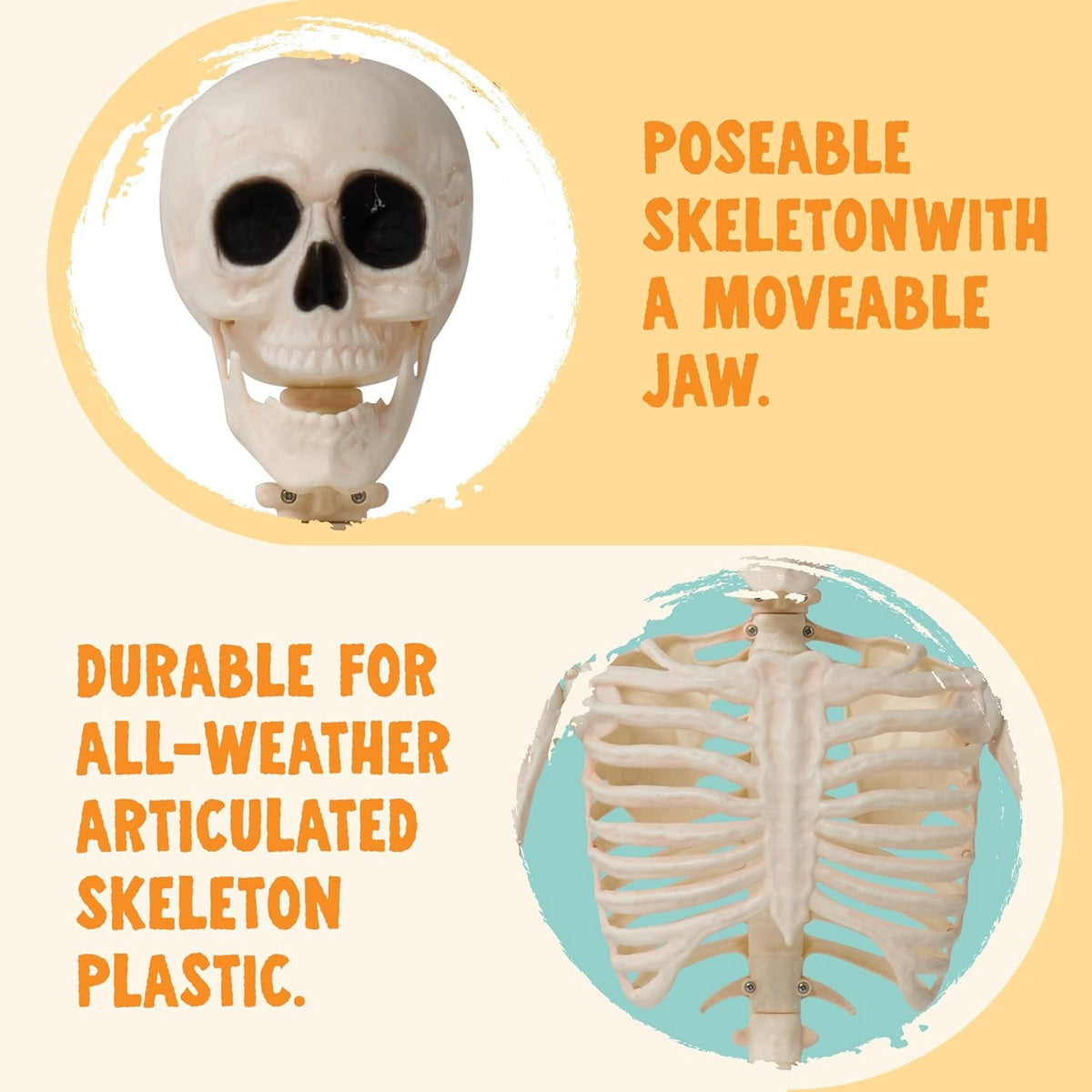 Joyfy 24 Inch Halloween Skeleton Decor with LED Light Eyes,Posable Skeleton Halloween Prop Full Body with Movable Joints for Haunted House Indoor Outdoor Decoration Spooky Decor