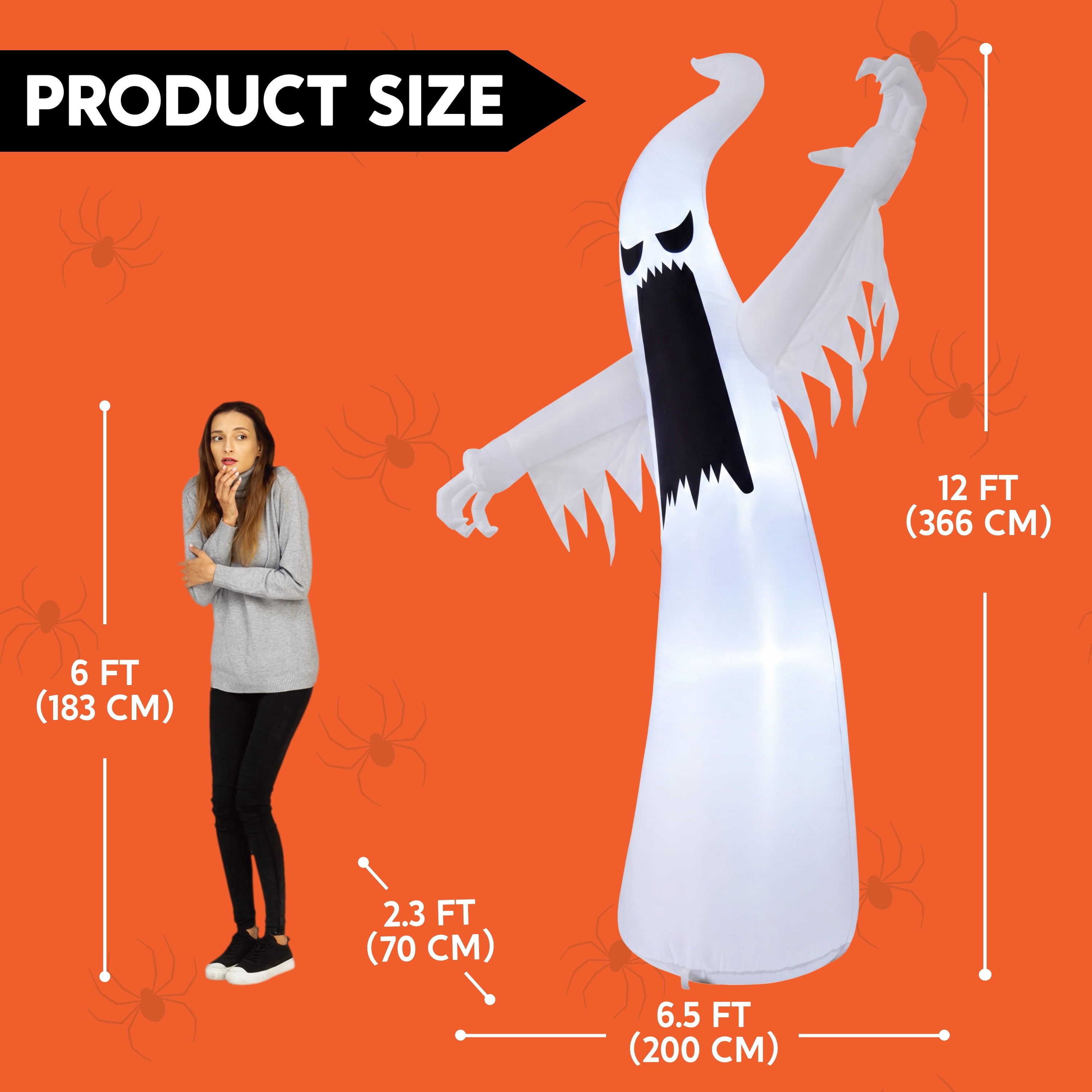 Joyfy 12 ft Halloween Inflatable Outdoor Ghost,Giant Ghost Blow Up Decor with Built-in LED Lights,inflatables with Build-in LEDs,Spooky Outdoor Decorations for Yard & Lawn