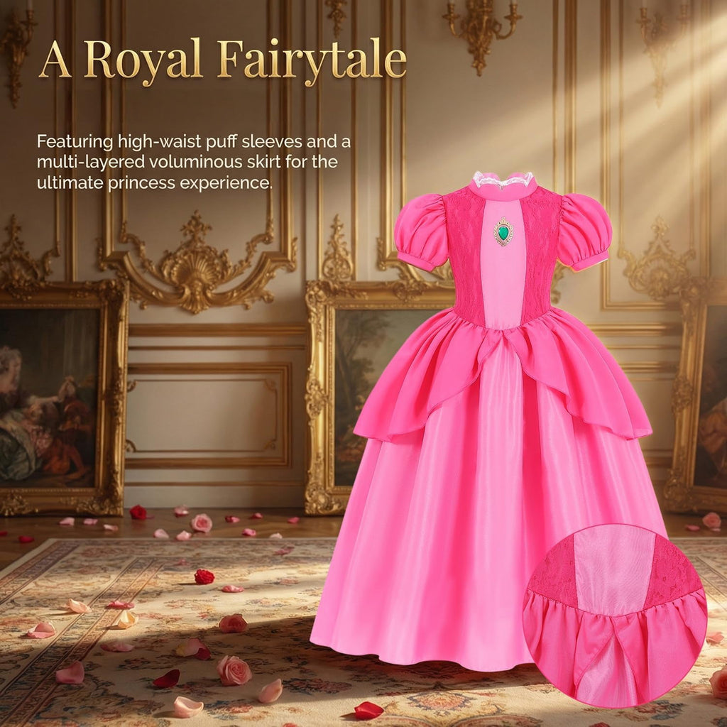 G*irls Halloween Princess Dress with Accessories, Blue Princess Dress with Wig Wand Crown Earrings and Star Earrings