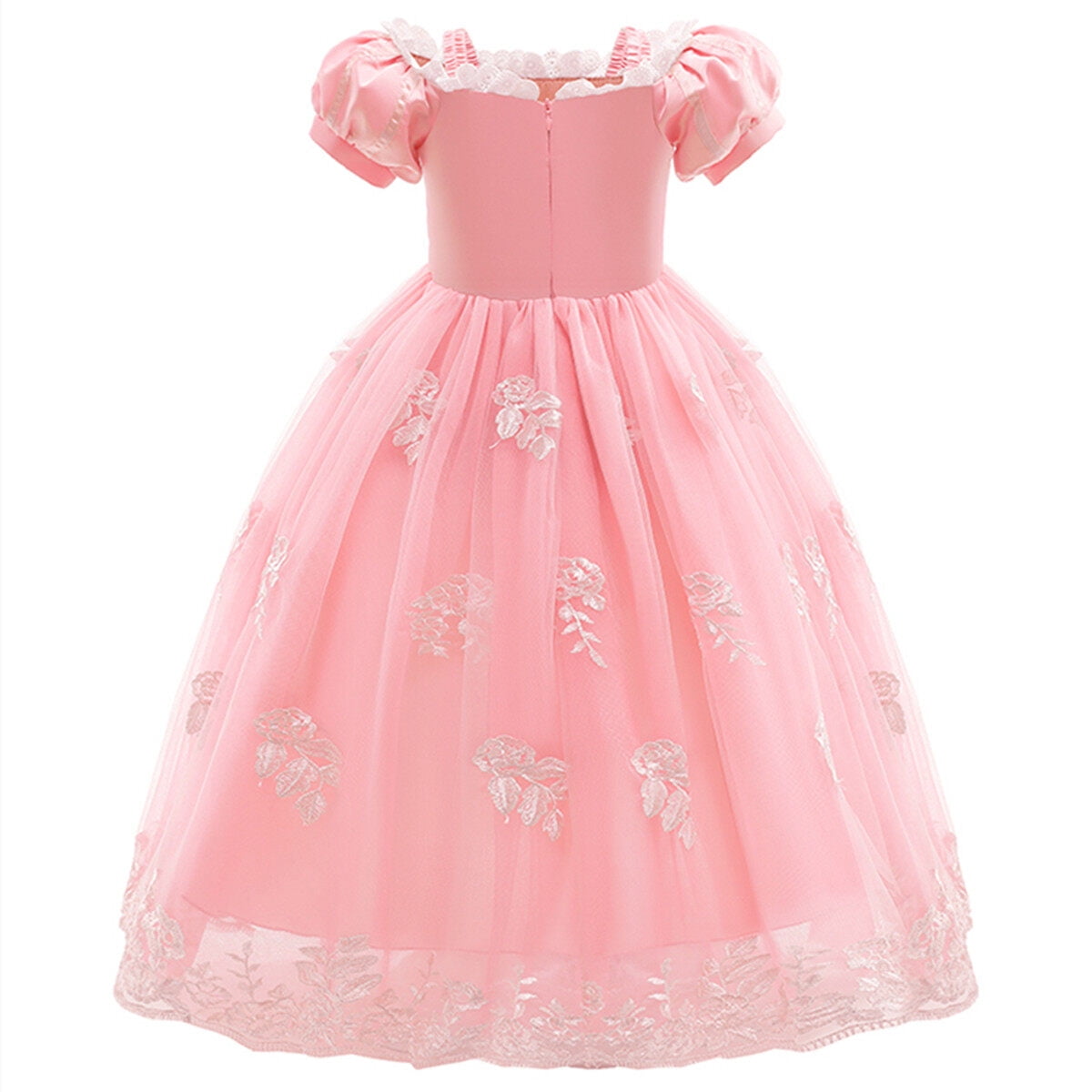 HAWEE Princess Dress for Girl Pink Cosplay Halloween Costume Puff Sleeve Layerd Dresses