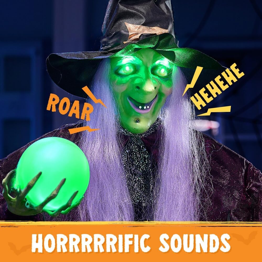 Joyfy 47" Halloween Decorations Outdoor,Life Size Animated Witch Scary Decorations Halloween Motion Activated Witch with LED Eyes & Sound,Haunted House Decor