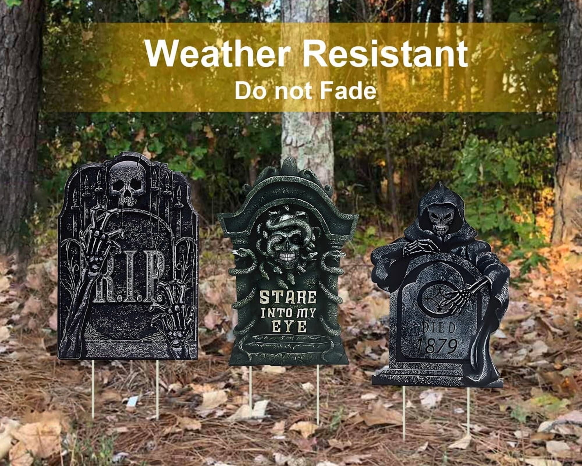 Every Moment Counts 3-Pack Halloween Tombstone Signs with Stakes, Halloween Yard Decor, Halloween Lawn Signs, Halloween Decorations Outdoor