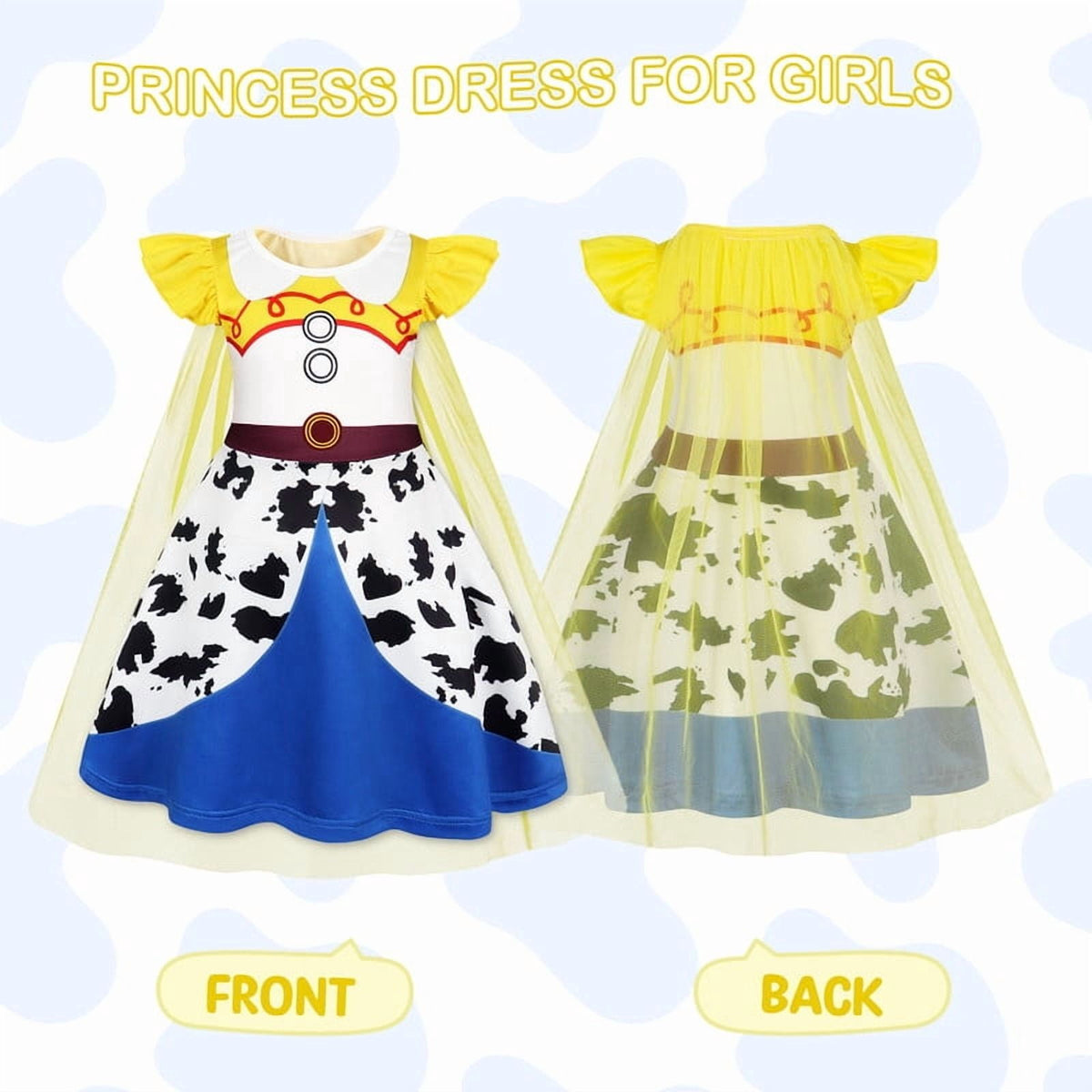 Benylion Girls Ice Princess Dress Halloween Cosplay Costumes With Tulle Cape Kids Birthday Party Dress up Outfit for 7-8 Years