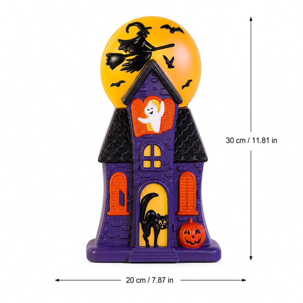 2026 New Summerween Haunted House Blow Mold Light with Bat Witch Black Cat Ghost for Halloween Ornament - Unique Resin Pre-Lit Spooky Mansion Haunted House for Tabletop Halloween Decorations