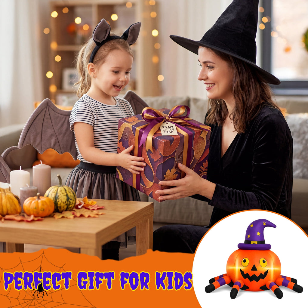Firstness 6.2FT Halloween Inflatable Decorations Pumpkin Spider with LED Lights, Halloween Blow Ups for Yard Party