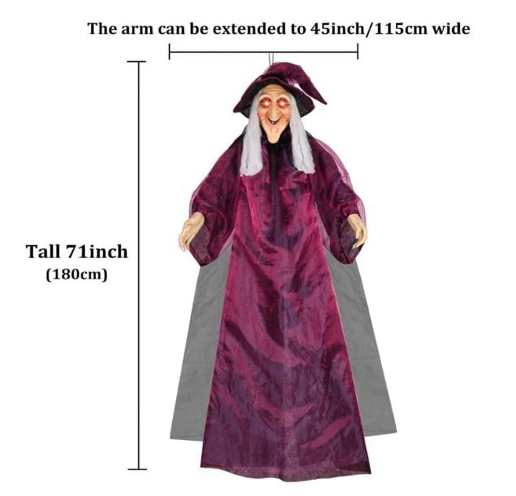 Halloween Animatronics Witch Clearance, Voice Activated Purple Escape Haunt Halloween House Décor & Fright Fest Prop, Life Size Animated Halloween Decoration Outdoor