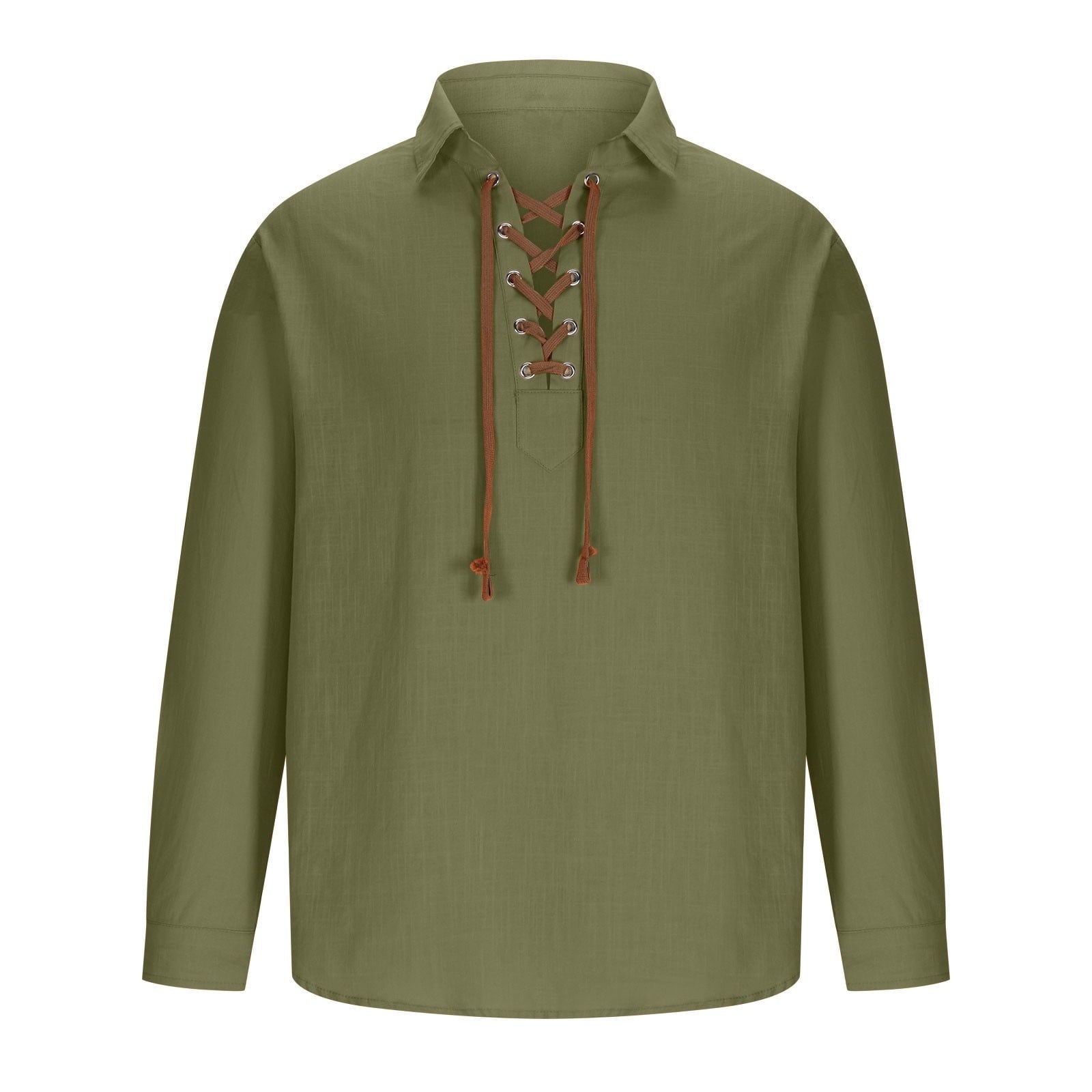 YLSDY Men's Medieval Renaissance Pirate Shirt Vintage Linen Tunic Tops V-Neck Long Sleeve Lace-Up Loose Fit Blouse Orange XXXL