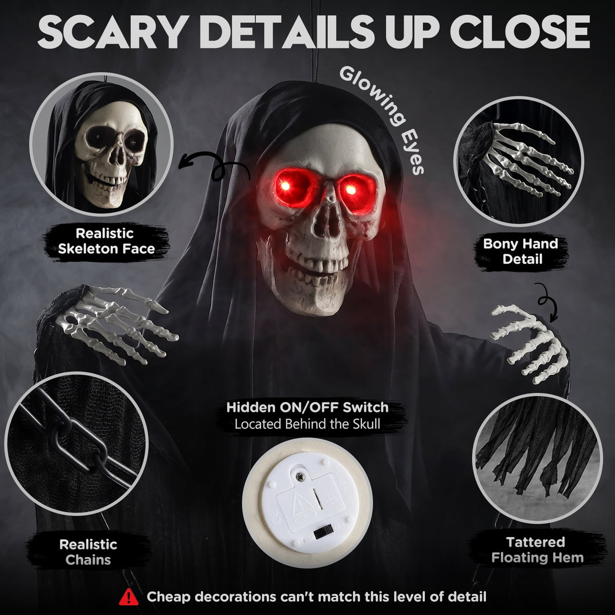 Ayieyill Halloween Grim Reaper 6ft Hanging Ghost Skeleton Decorations, Spooky Halloween Decor for Yard Haunted House Party Outdoor