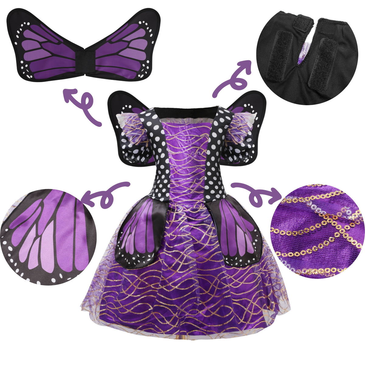 CZKHPTY Girls 3D Butterfly Fairy Tutu Dress, Whimsical Garden Princess Pretend Play Fancy Outfit, Sizes 3-4Y