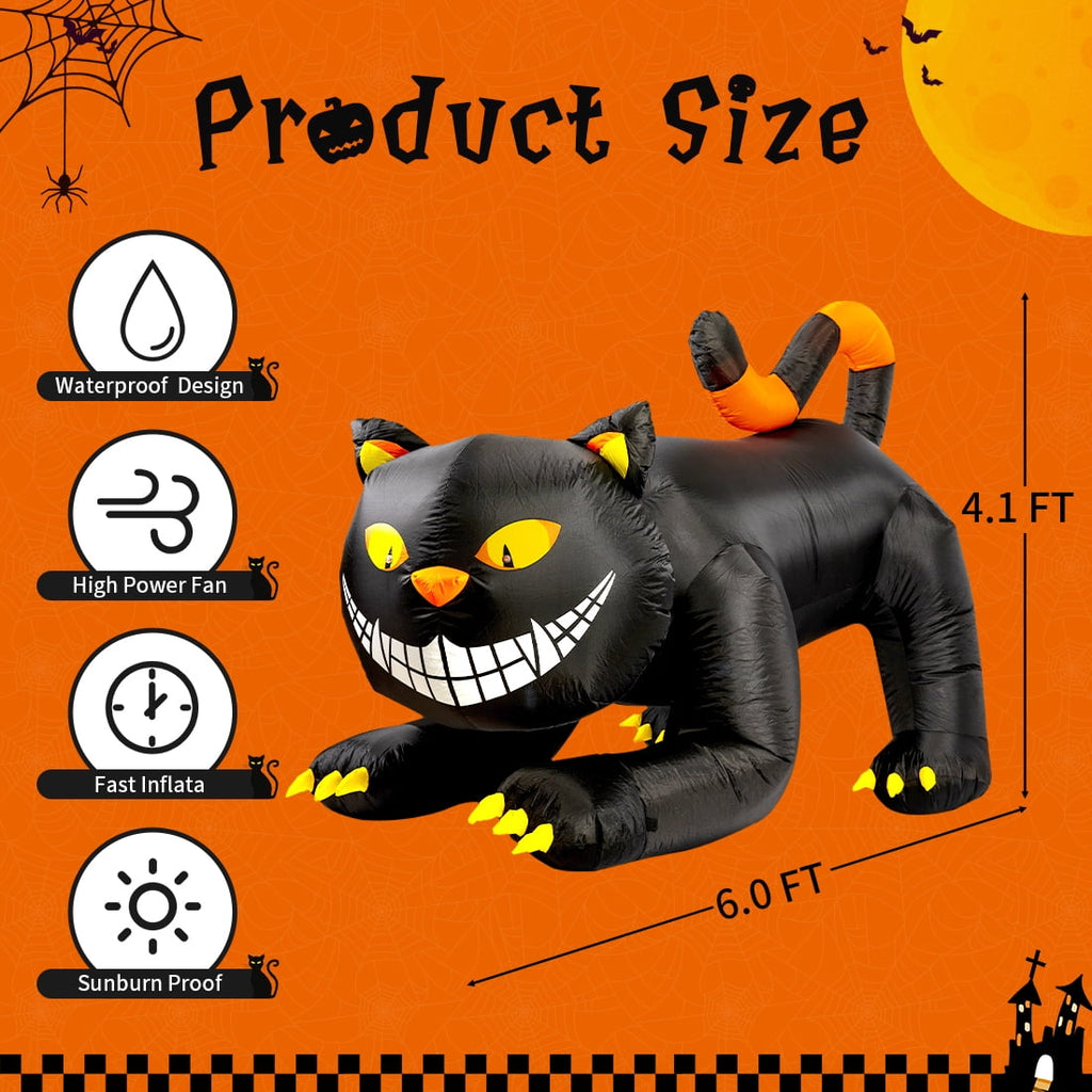 GOOSH Halloween Inflatable 6 FT Black Cat Inflatable Moving Head, Scary Halloween Decorations Black Cat with LED Lights Built-in, Halloween Outdoor Decorations Clearance for Holiday/Party/Yard/Garden