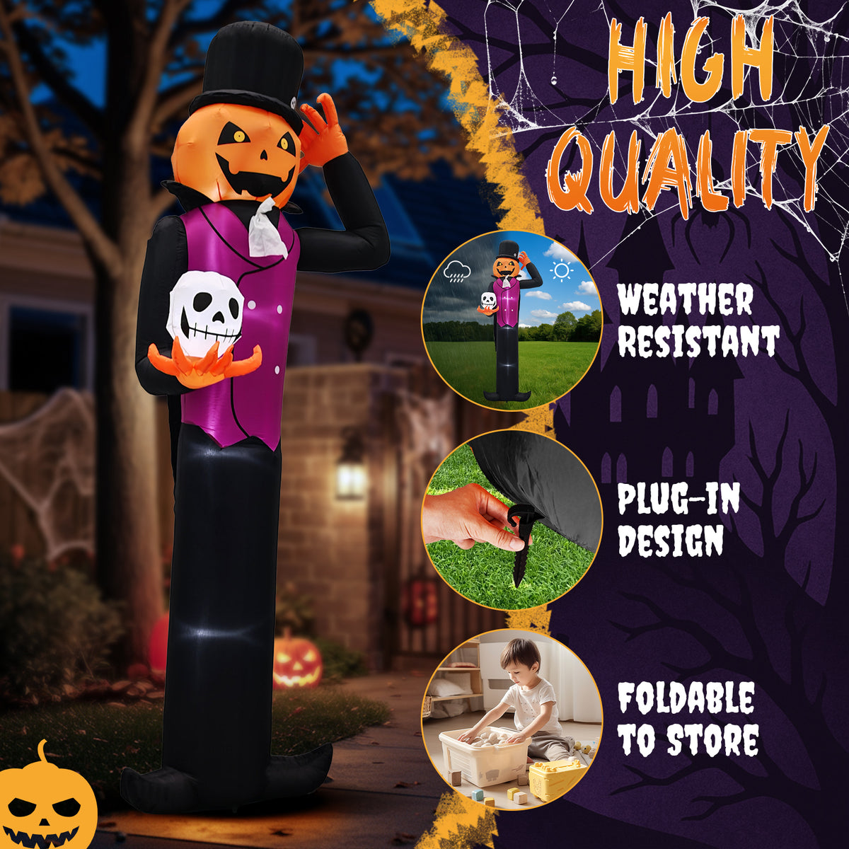 Ktaxon 12' Halloween Inflatables Outdoor Halloween Decoration Giant Pumpkin Man Blow up Decor