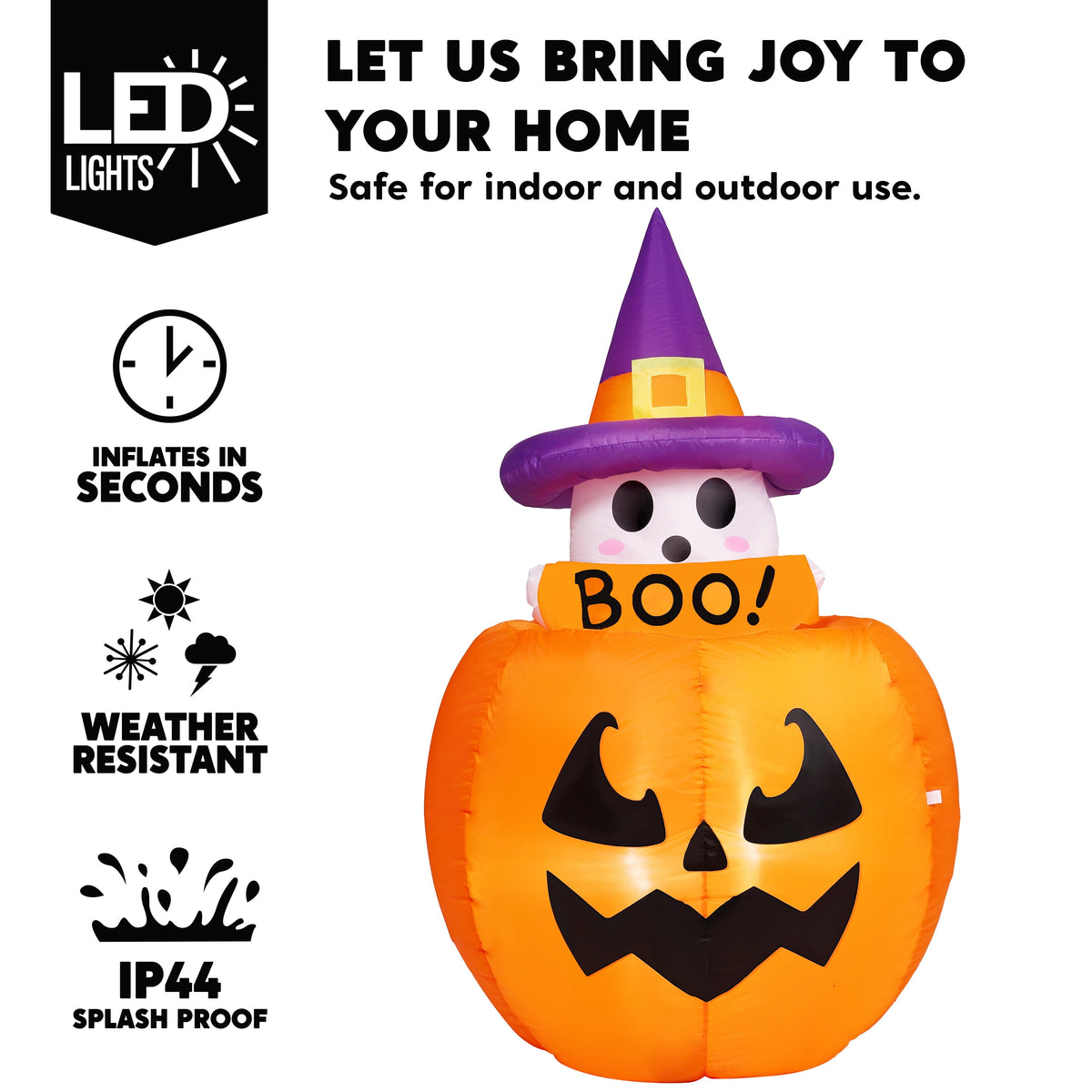 Joyfy 5 ft Halloween Inflatable Animated Cat on Pumpkin,Halloween Outdoor Decoration with LED Lights,Blow Up Decoration for Yard & Lawn,Party