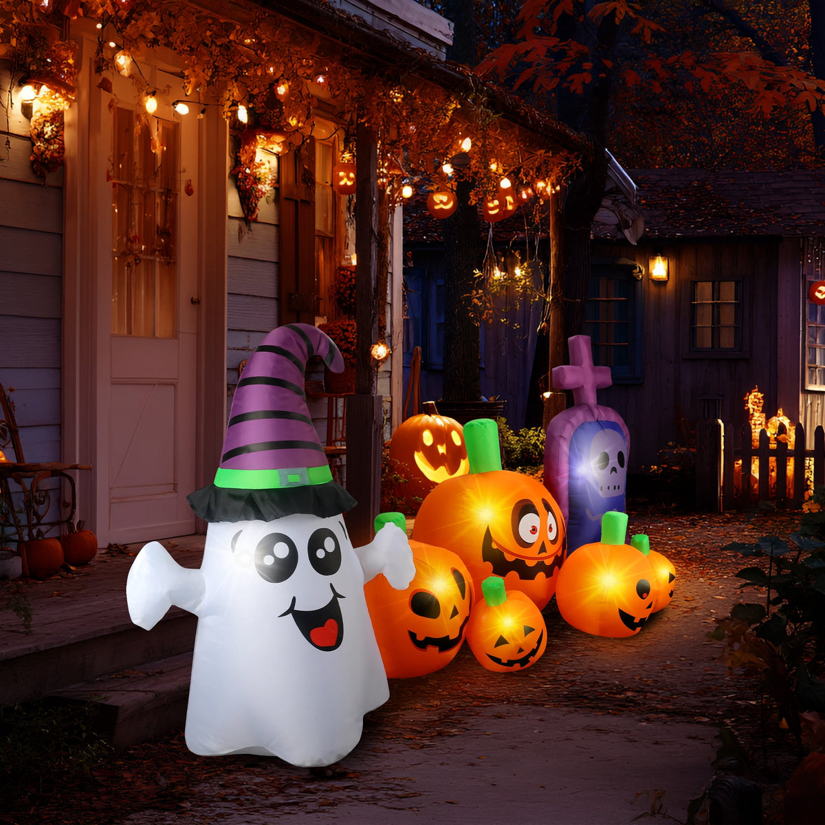 MAGOTAN 5 FT Halloween Inflatables Cape Pumpkin Outdoor Decorations Cape Pumpkin Halloween Inflatable Blow Up Halloween Cape Pumpkin Decoration Build-in LED Lights