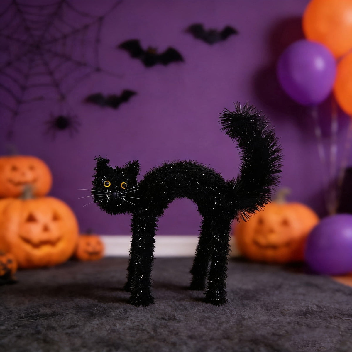 Tinsel Scaredy Cat Decoration, Black, 15", Halloween by Way To Celebrate
