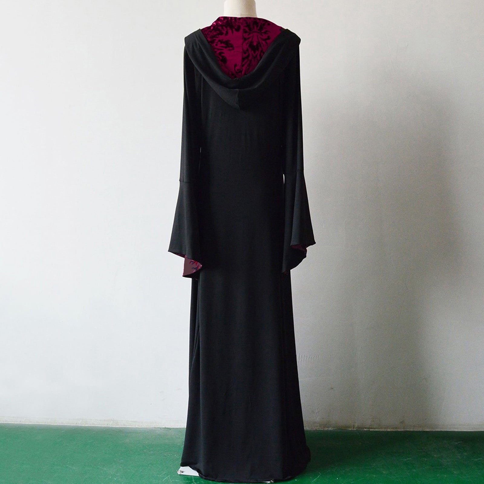 Medieval Damask Gown, Renaissance Witch Costume, Halloween Vampire Dress, Bell Sleeve Hooded Gown, Women Victorian Gothic Hooded Witch Dress Vampire Sorceress Vintage Renaissance Ball Gown, Red L