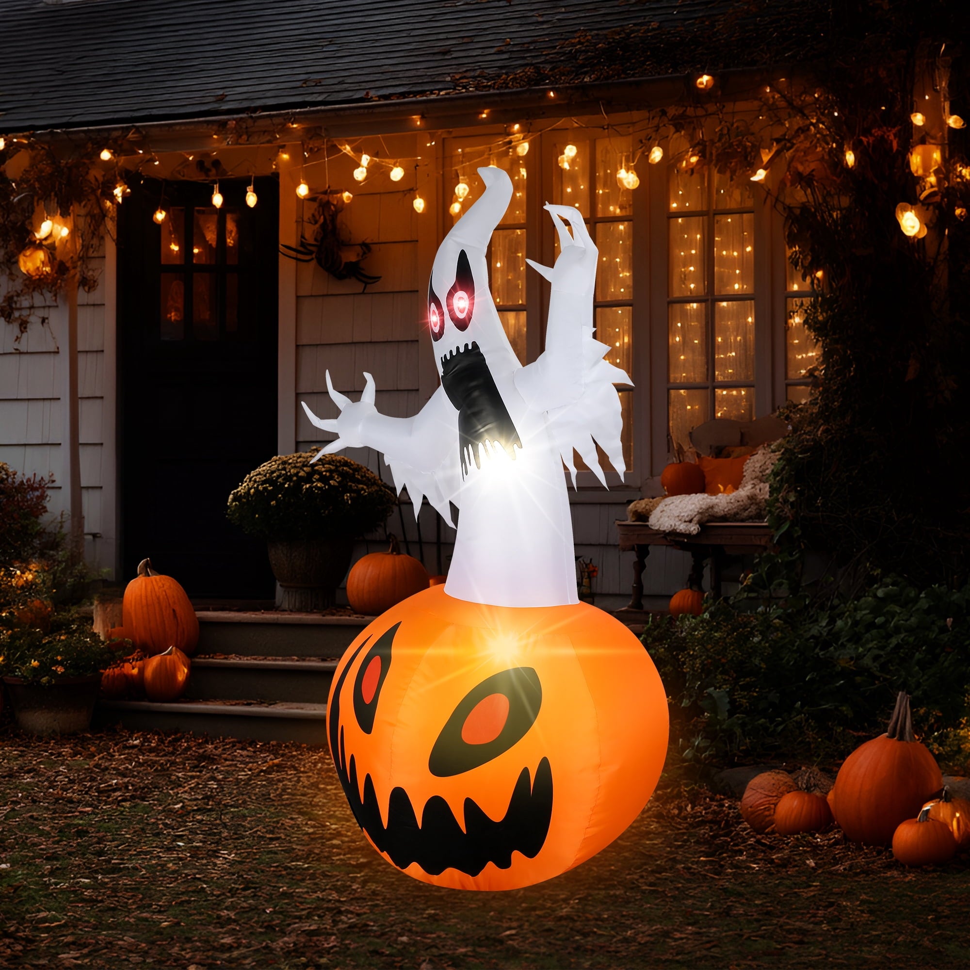 MAGOTAN 5 FT Halloween Inflatables Cape Pumpkin Outdoor Decorations Cape Pumpkin Halloween Inflatable Blow Up Halloween Cape Pumpkin Decoration Build-in LED Lights