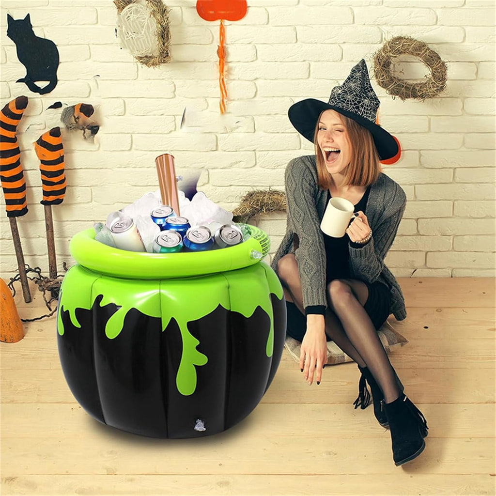 Jollyzo Halloween Witch Inflatable Drink Cooler, 26.4" Blow Up Beverage Holder Ice Bucket, Party Prop, Fun Decorative Bucket, Outdoor Yard Accent, Backyard Garden Haunted House Decorations