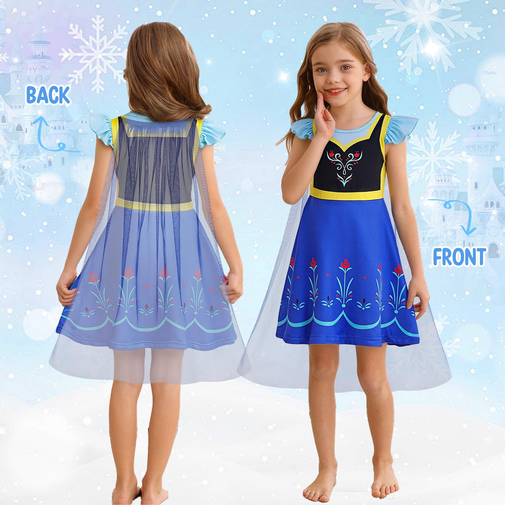 Benylion Girls Ice Princess Dress Halloween Cosplay Costumes With Tulle Cape Kids Birthday Party Dress up Outfit for 7-8 Years